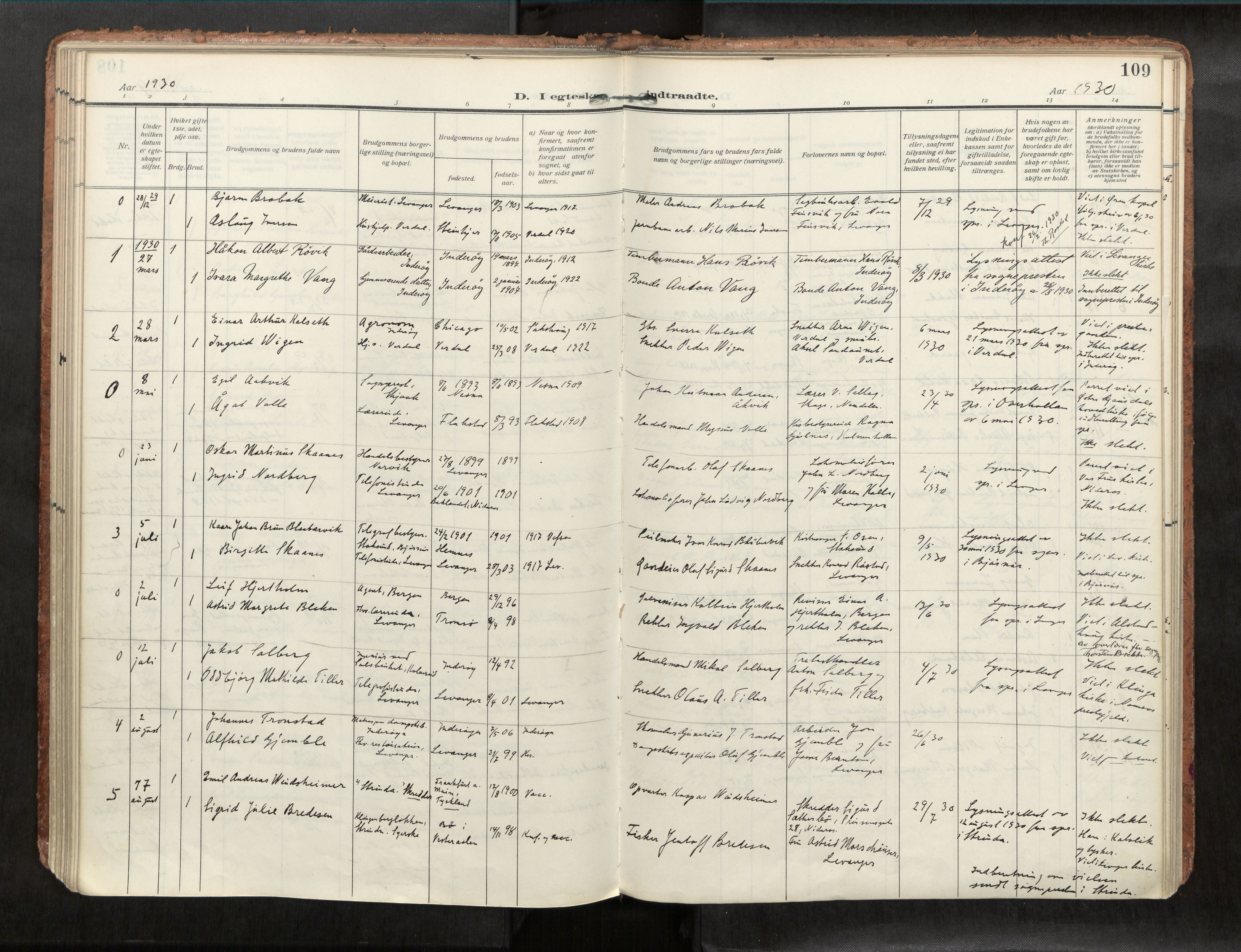 Levanger sokneprestkontor, SAT/A-1301/2/H/Haa/L0001: Parish register (official) no. 1, 1912-1932, p. 109