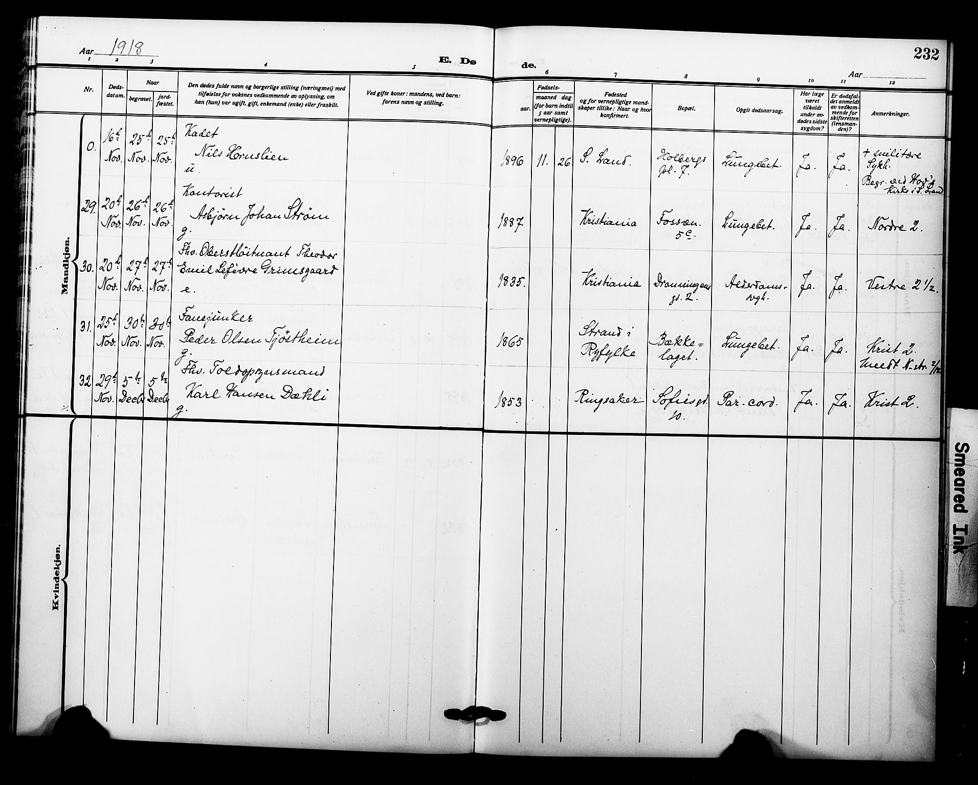 Garnisonsmenigheten Kirkebøker, AV/SAO-A-10846/F/Fa/L0015: Parish register (official) no. 15, 1915-1921, p. 232