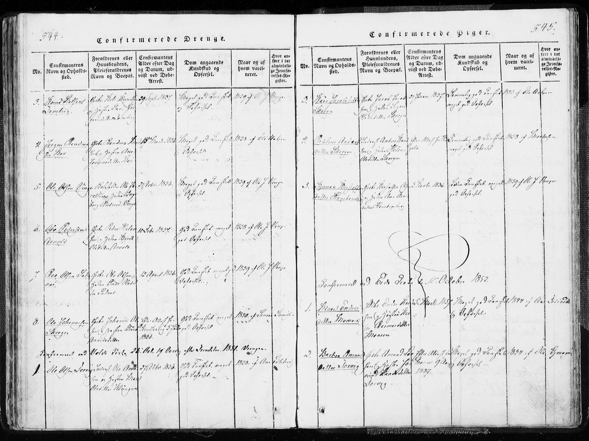 Ministerialprotokoller, klokkerbøker og fødselsregistre - Møre og Romsdal, SAT/A-1454/544/L0571: Parish register (official) no. 544A04, 1818-1853, p. 544-545
