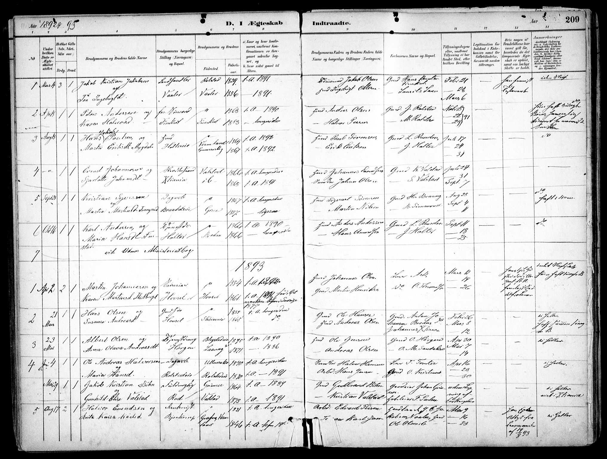 Nes prestekontor Kirkebøker, AV/SAO-A-10410/F/Fb/L0002: Parish register (official) no. II 2, 1883-1918, p. 209