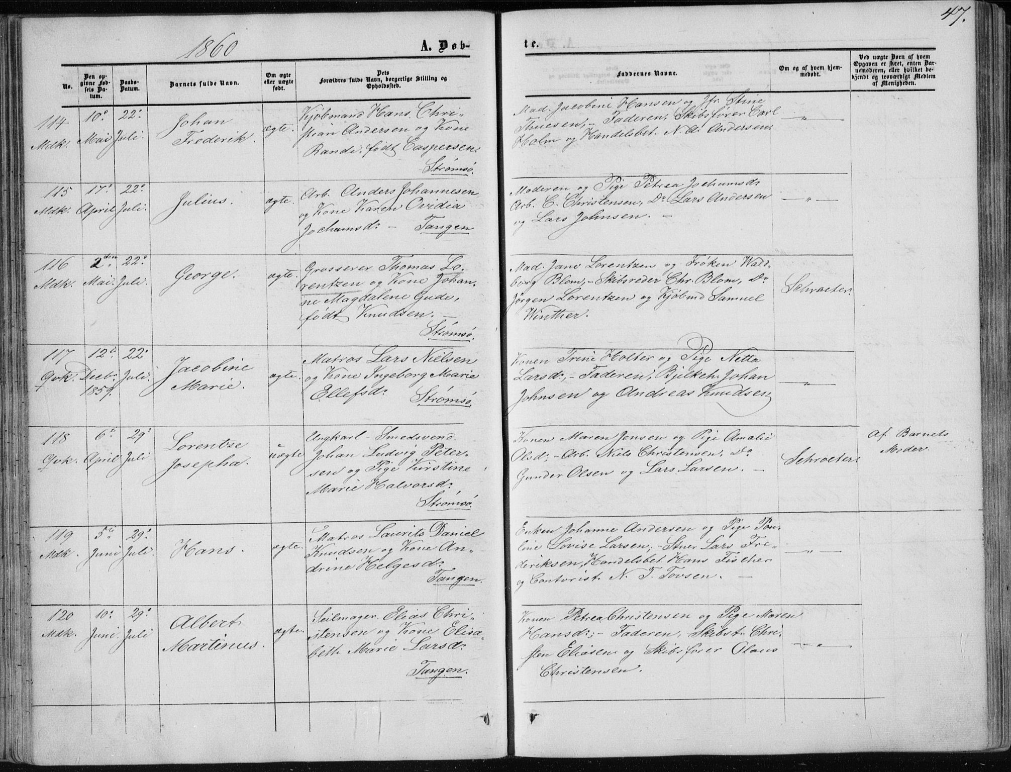 Strømsø kirkebøker, SAKO/A-246/F/Fa/L0015: Parish register (official) no. I 15, 1859-1868, p. 47