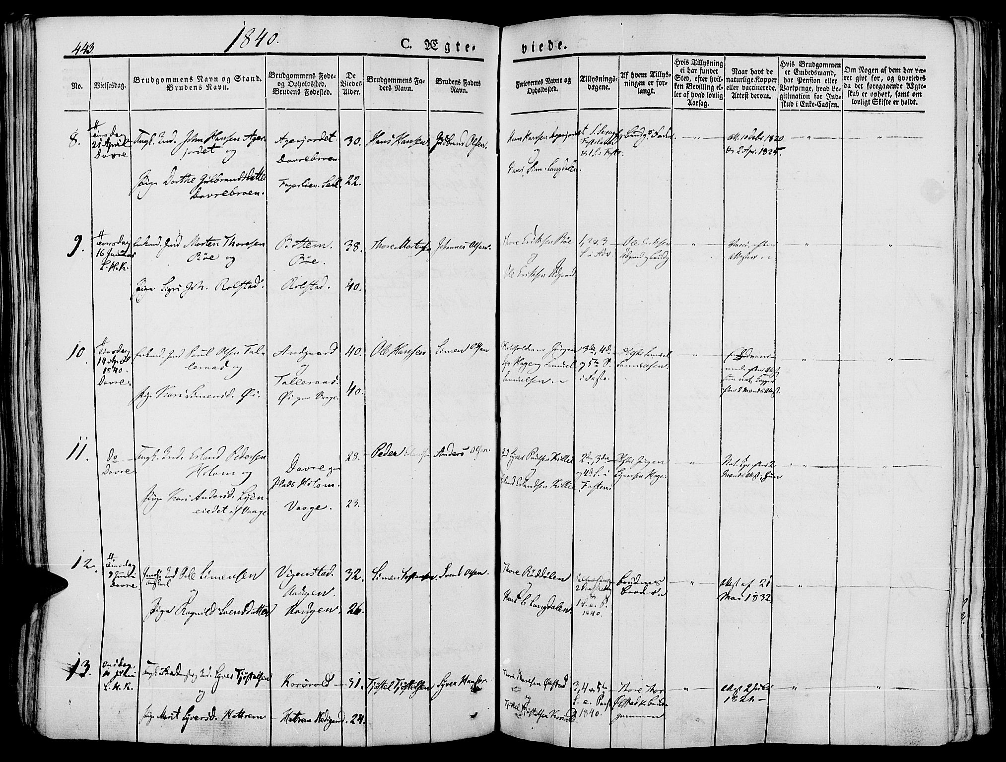 Lesja prestekontor, SAH/PREST-068/H/Ha/Haa/L0005: Parish register (official) no. 5, 1830-1842, p. 443