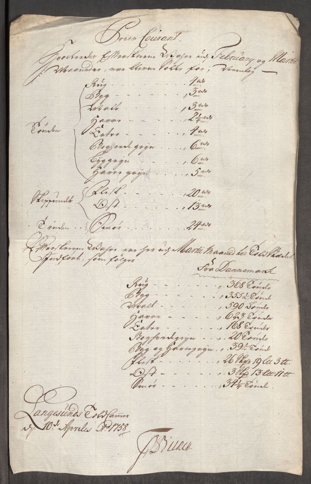 Rentekammeret inntil 1814, Realistisk ordnet avdeling, AV/RA-EA-4070/Oe/L0006: [Ø1]: Priskuranter, 1758-1760, p. 210