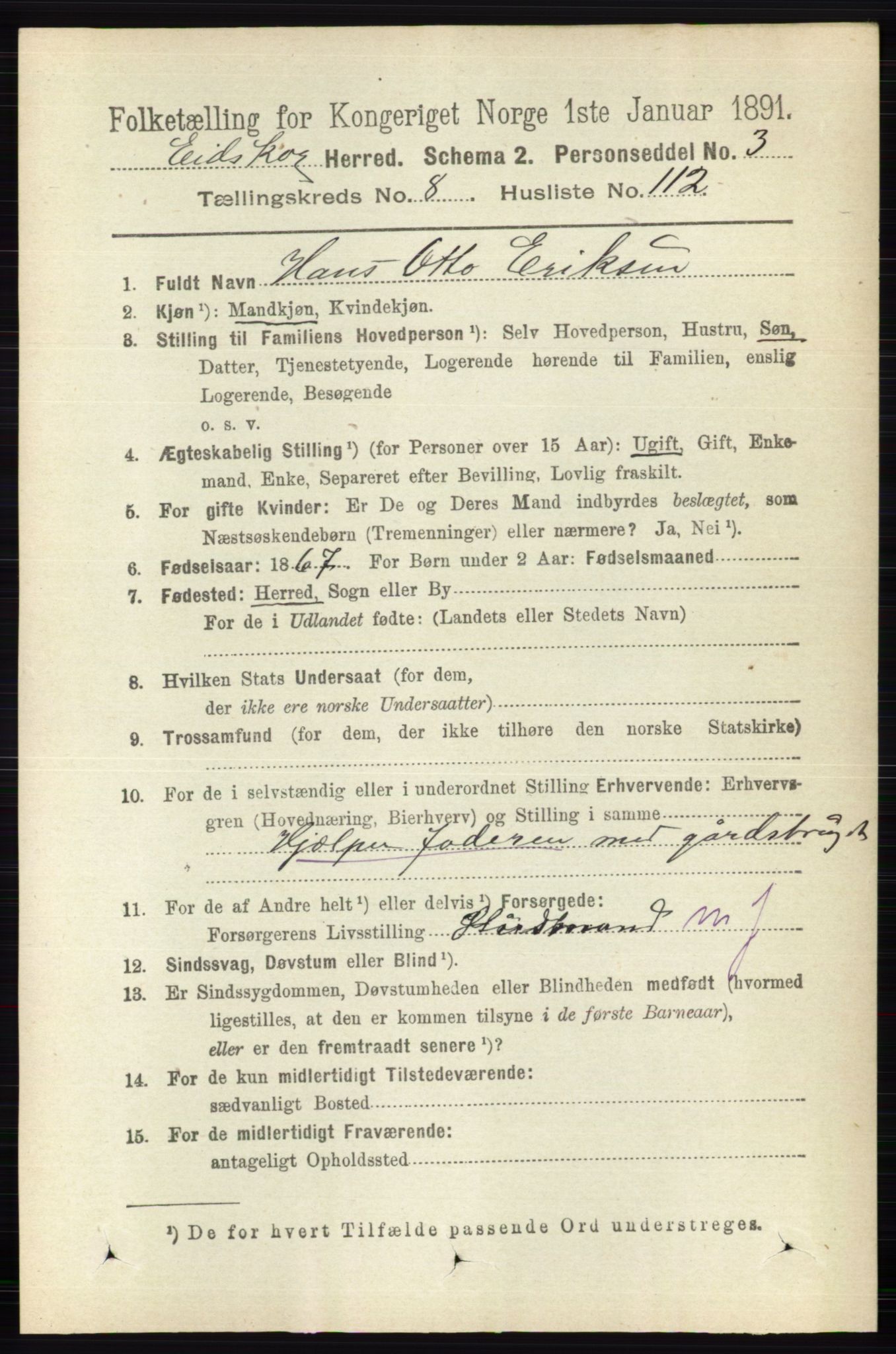 RA, 1891 census for 0420 Eidskog, 1891, p. 5187