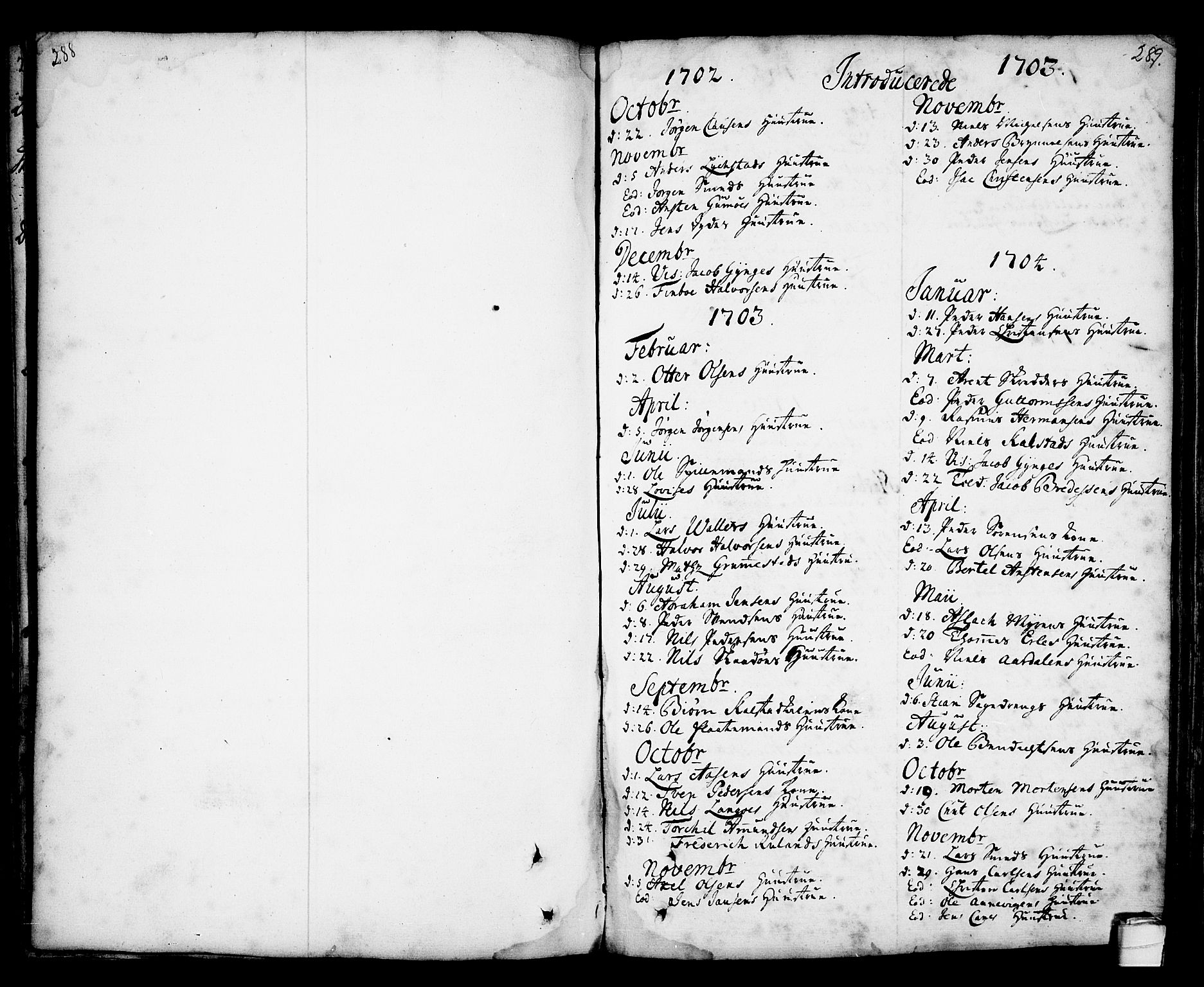 Kragerø kirkebøker, SAKO/A-278/F/Fa/L0001: Parish register (official) no. 1, 1702-1766, p. 288-289