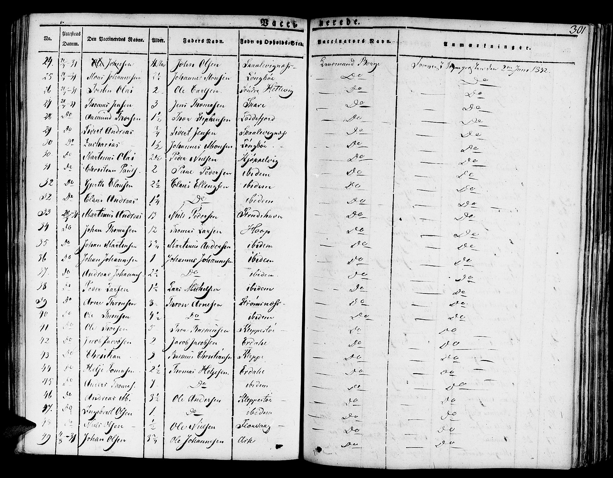 Askøy Sokneprestembete, SAB/A-74101/H/Ha/Haa/Haaa/L0004: Parish register (official) no. A 4, 1825-1845, p. 301