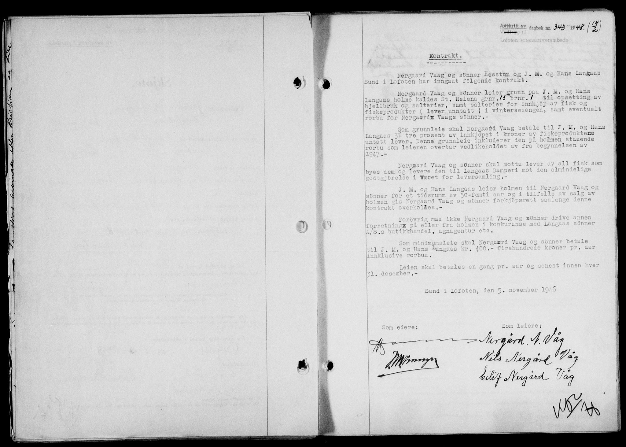 Lofoten sorenskriveri, SAT/A-0017/1/2/2C/L0017a: Mortgage book no. 17a, 1947-1948, Diary no: : 343/1948