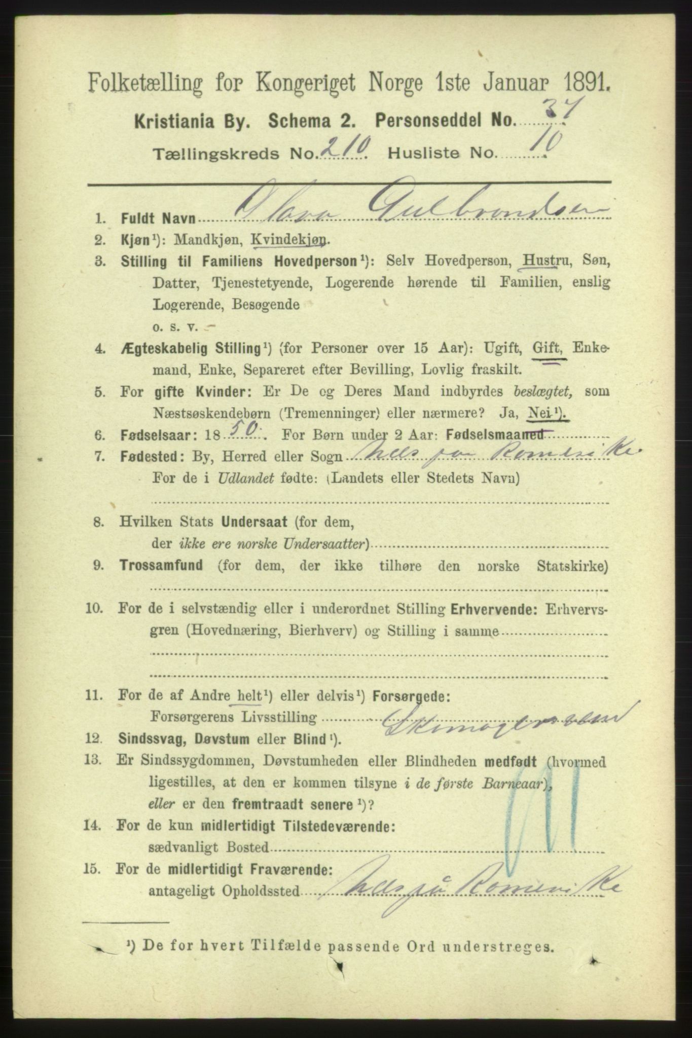 RA, 1891 census for 0301 Kristiania, 1891, p. 125848