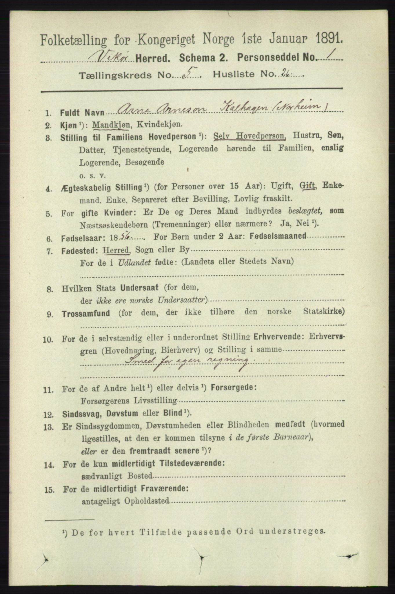 RA, 1891 census for 1238 Vikør, 1891, p. 1545