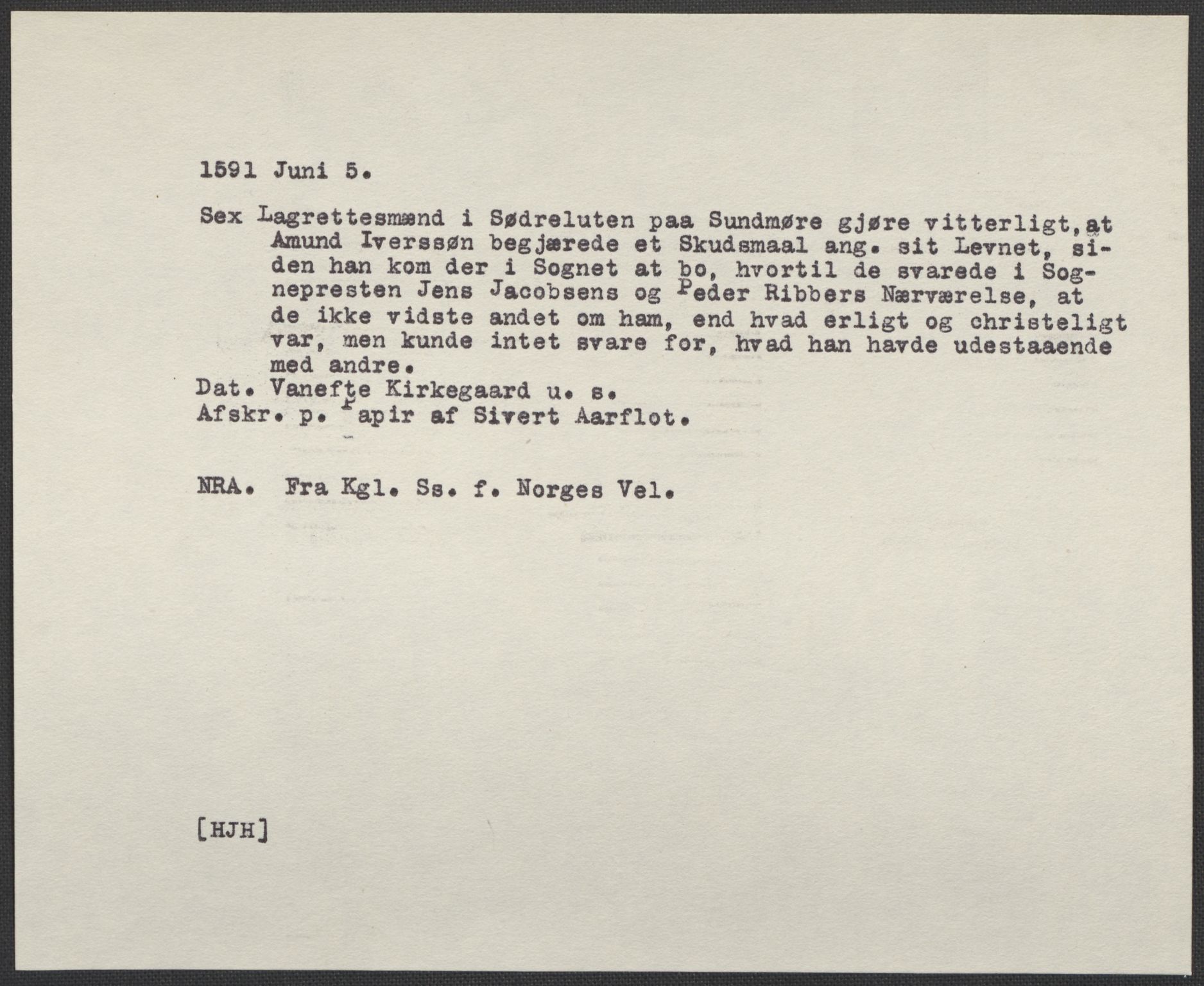 Riksarkivets diplomsamling, AV/RA-EA-5965/F02/L0093: Dokumenter, 1591, p. 96