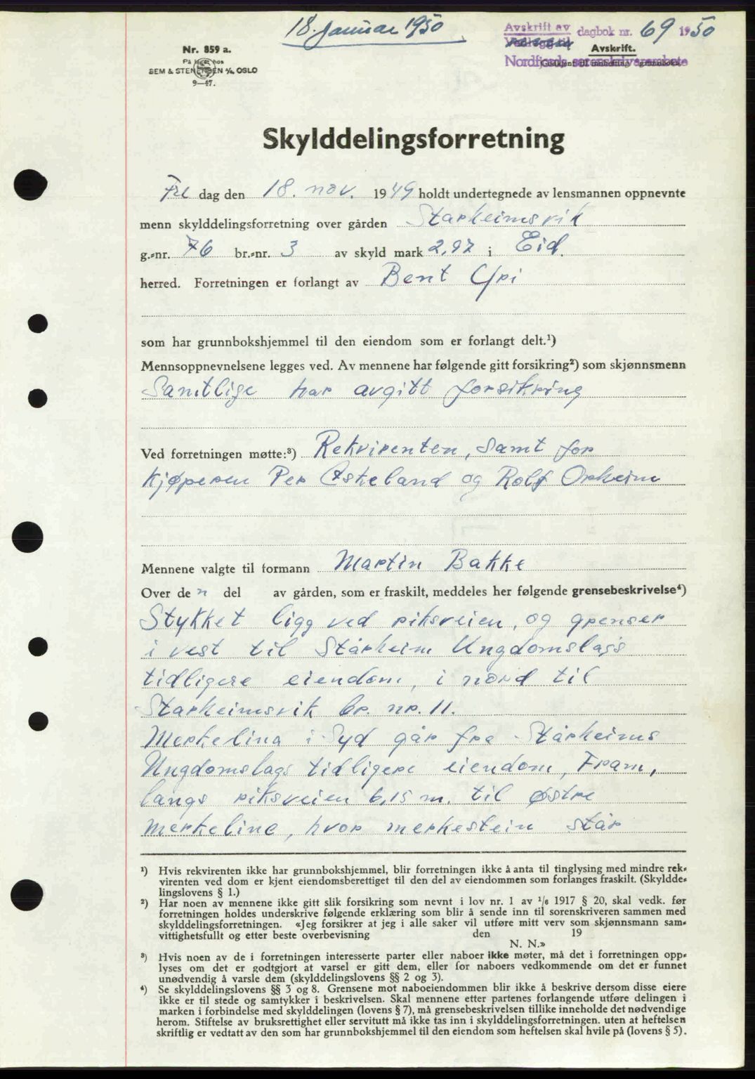 Nordfjord sorenskriveri, SAB/A-2801/02/02b/02bj/L0016a: Mortgage book no. A16 I, 1949-1950, Diary no: : 69/1950