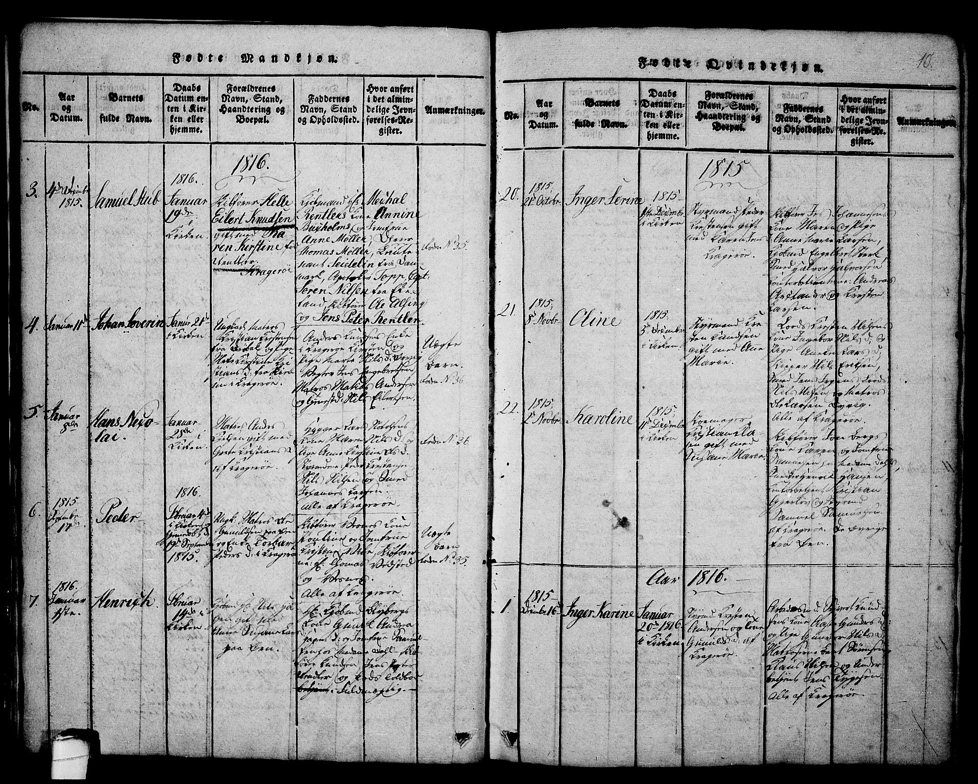 Kragerø kirkebøker, AV/SAKO-A-278/G/Ga/L0002: Parish register (copy) no. 2, 1814-1831, p. 10