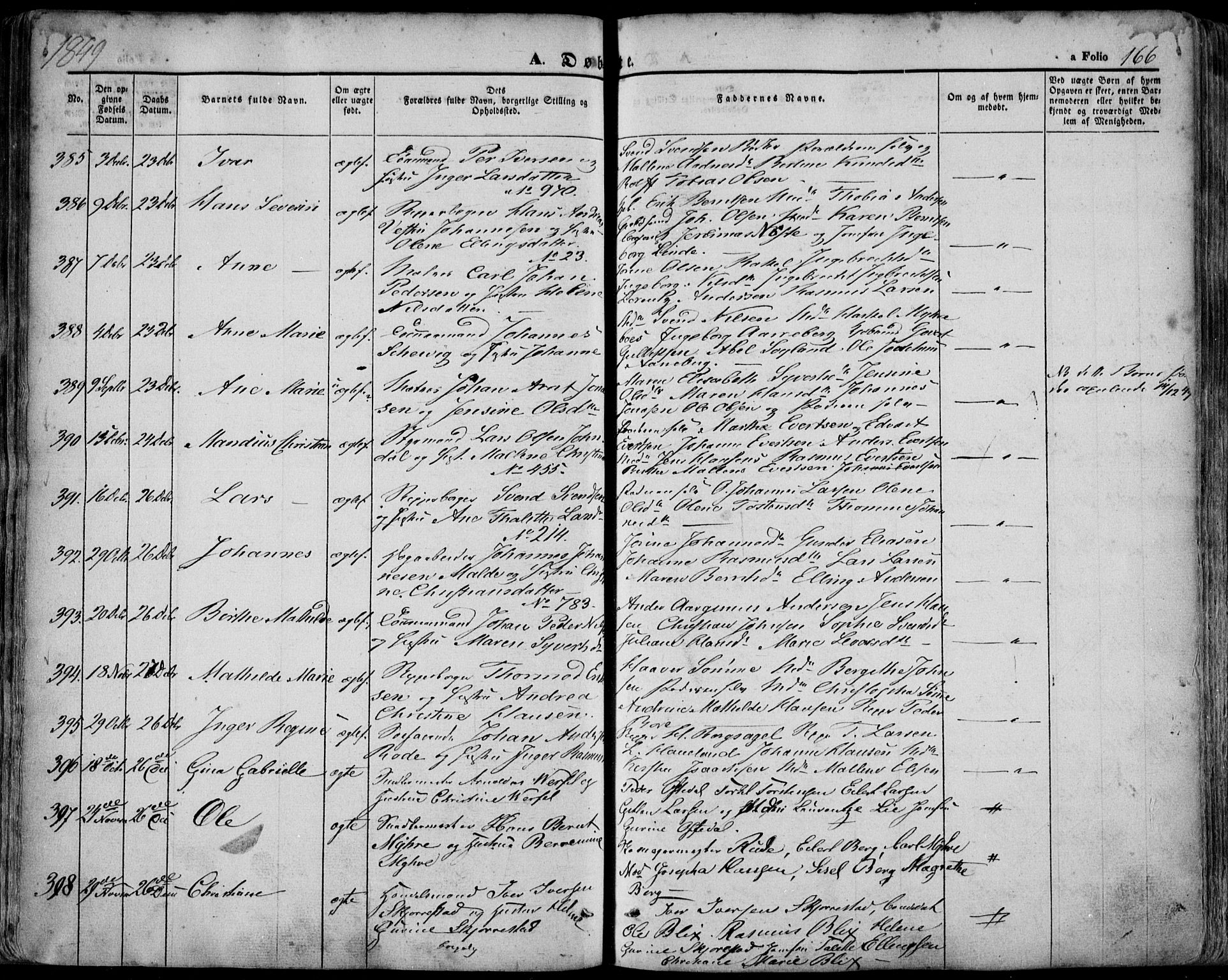 Domkirken sokneprestkontor, SAST/A-101812/001/30/30BA/L0016: Parish register (official) no. A 15, 1844-1854, p. 166