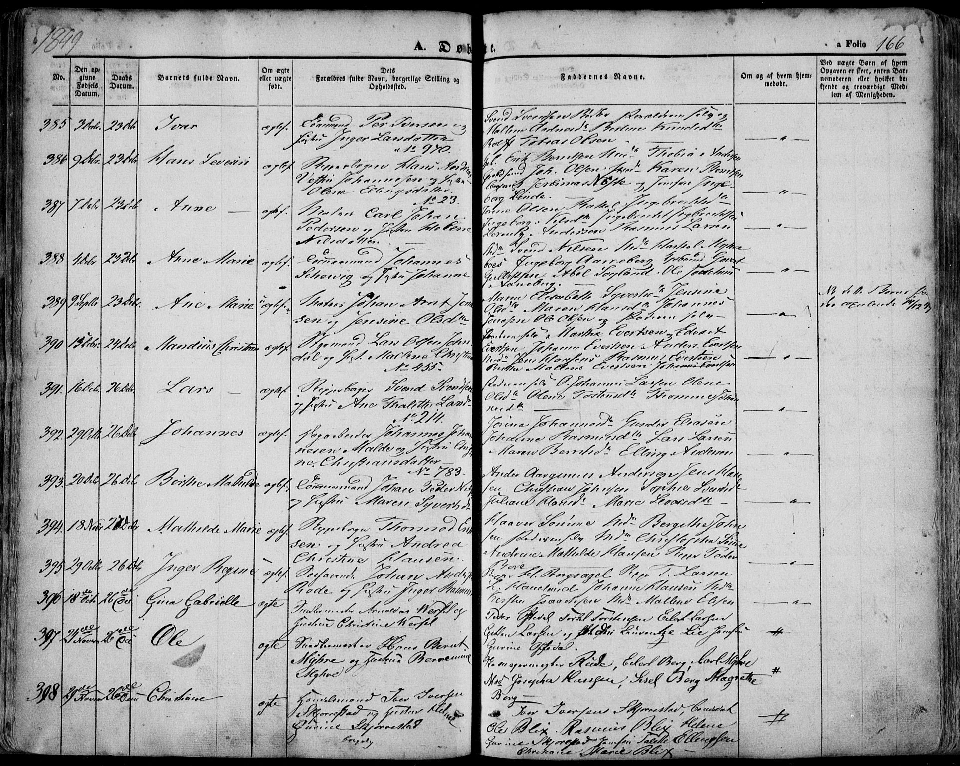 Domkirken sokneprestkontor, AV/SAST-A-101812/001/30/30BA/L0016: Parish register (official) no. A 15, 1844-1854, p. 166