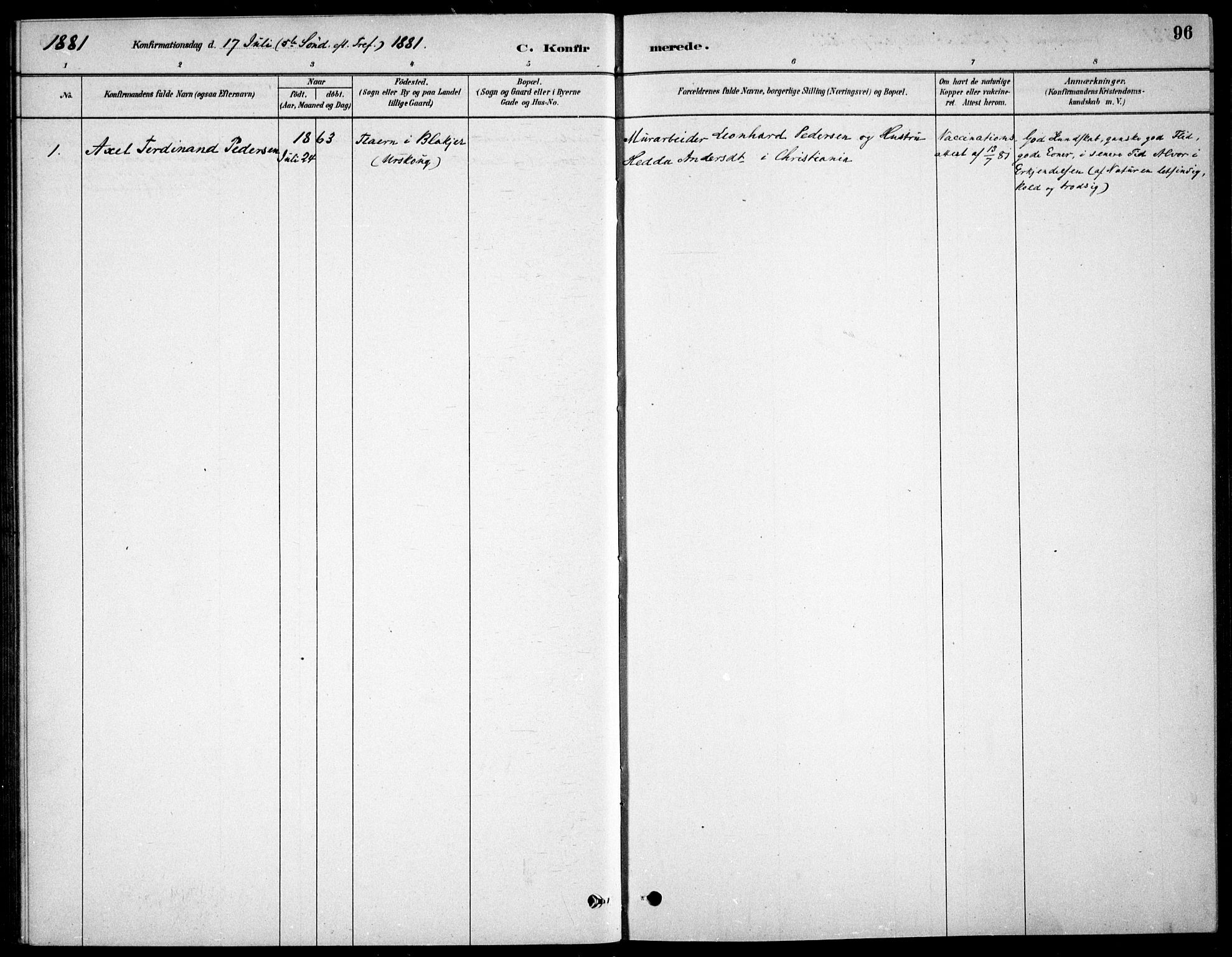 Kristiania tukthusprest Kirkebøker, AV/SAO-A-10881/F/Fa/L0005: Parish register (official) no. 5, 1879-1936, p. 96