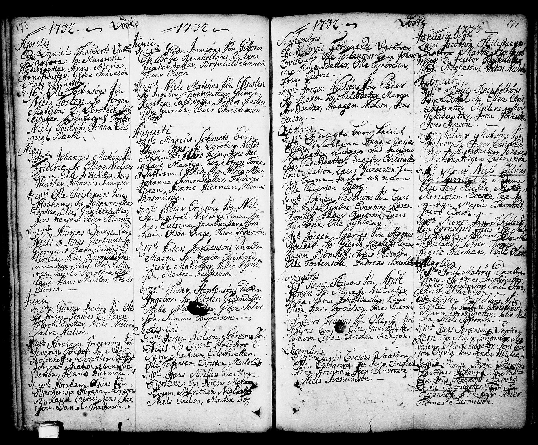 Kragerø kirkebøker, SAKO/A-278/F/Fa/L0001: Parish register (official) no. 1, 1702-1766, p. 170-171