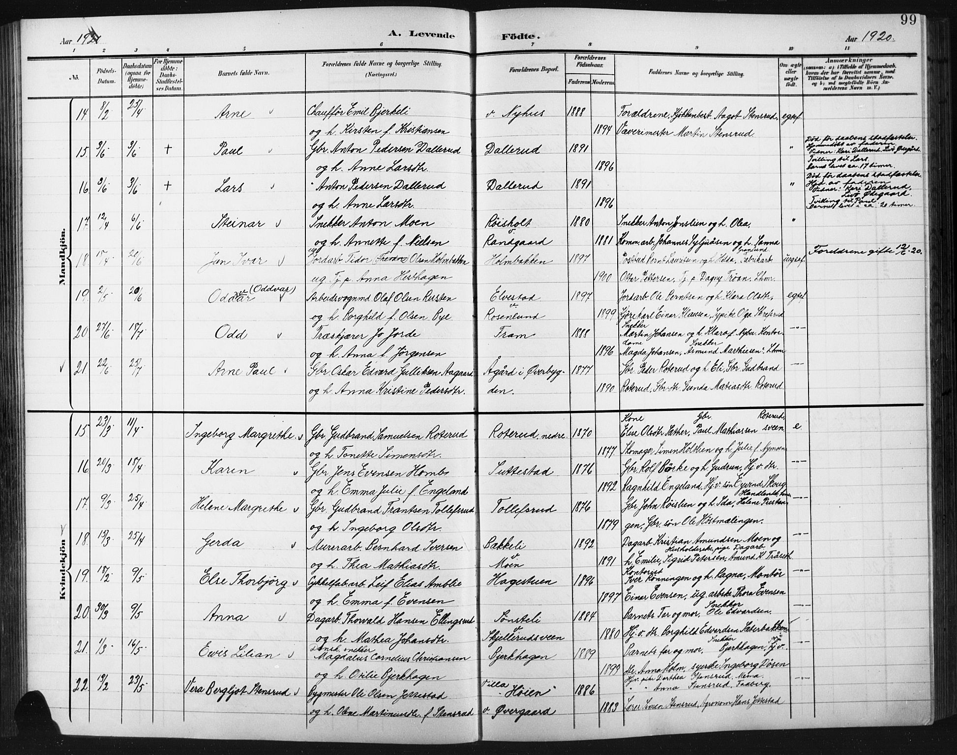 Fåberg prestekontor, AV/SAH-PREST-086/H/Ha/Hab/L0012: Parish register (copy) no. 12, 1903-1924, p. 99