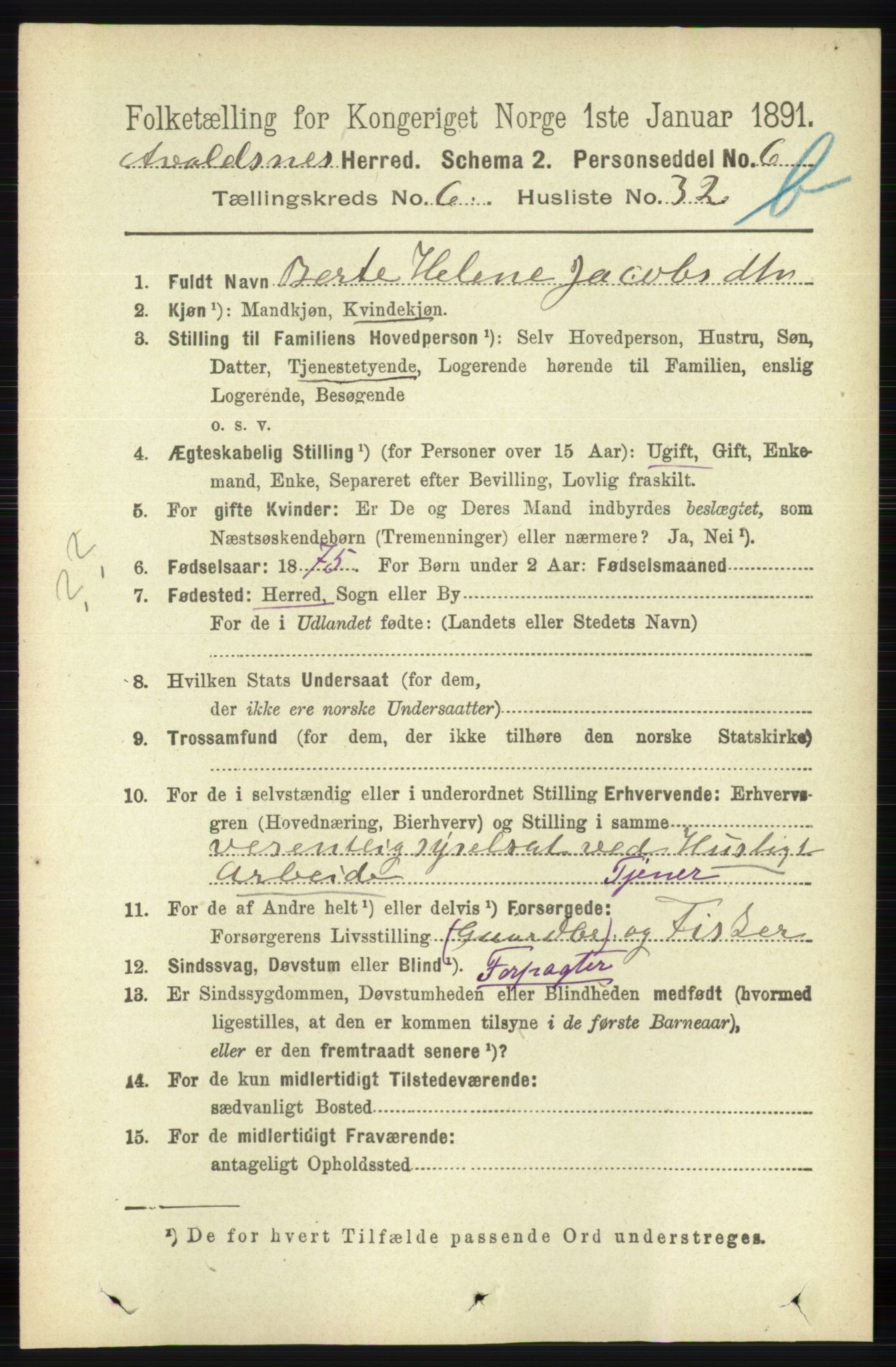 RA, 1891 census for 1147 Avaldsnes, 1891, p. 3417