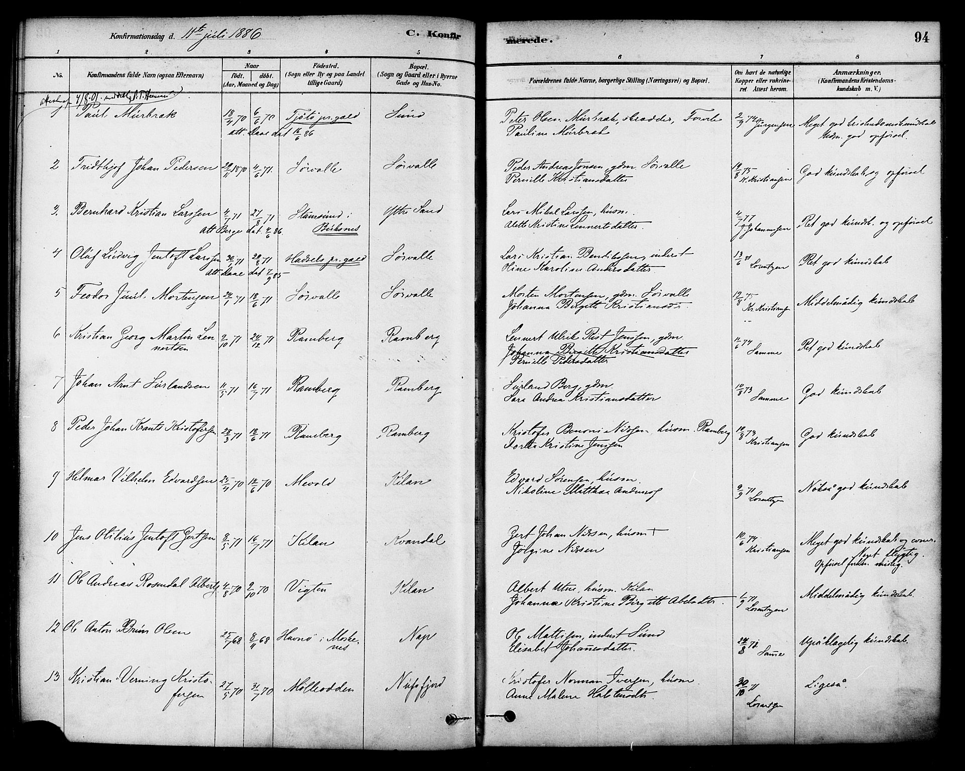 Ministerialprotokoller, klokkerbøker og fødselsregistre - Nordland, AV/SAT-A-1459/885/L1204: Parish register (official) no. 885A05, 1878-1892, p. 94