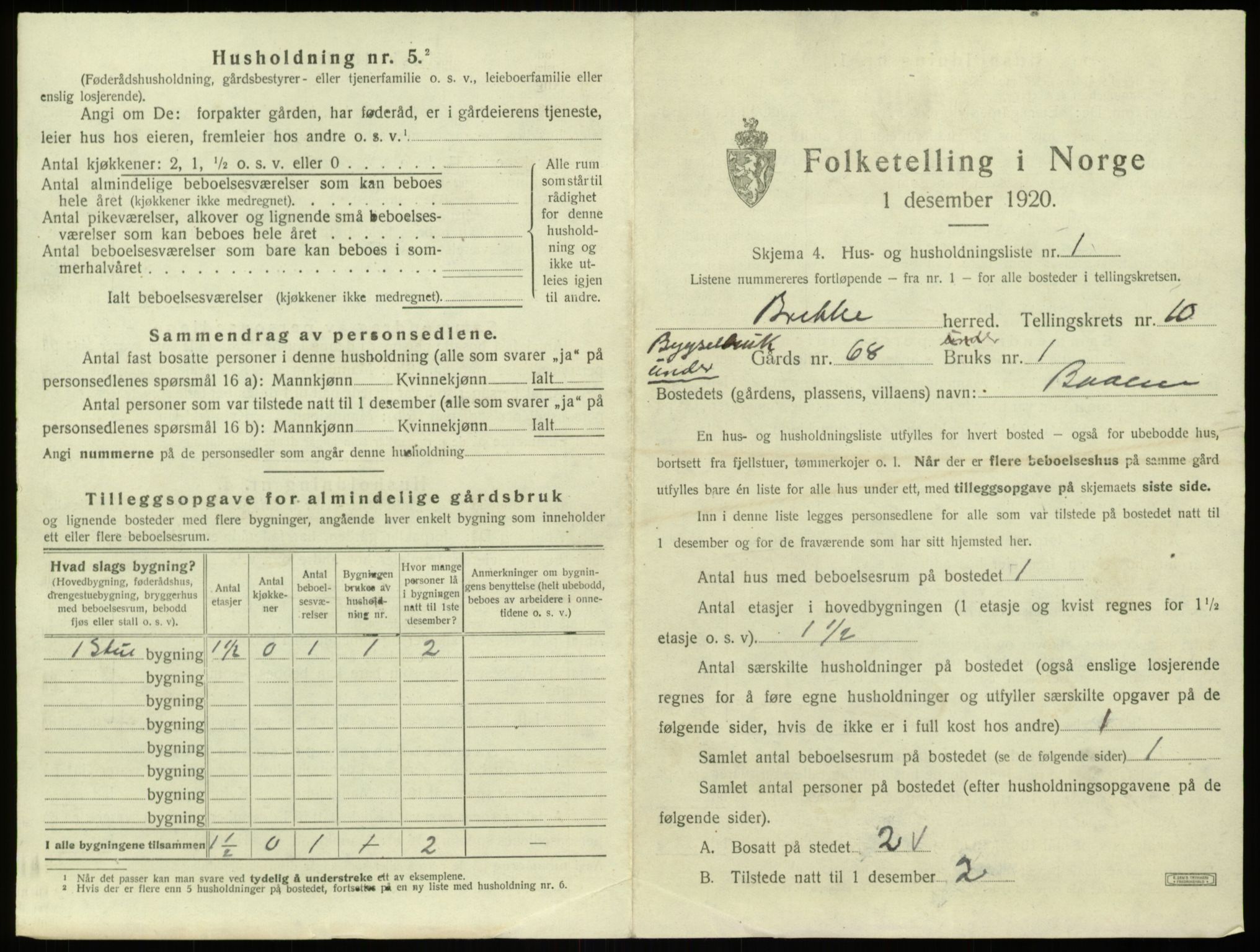 SAB, 1920 census for Brekke, 1920, p. 298