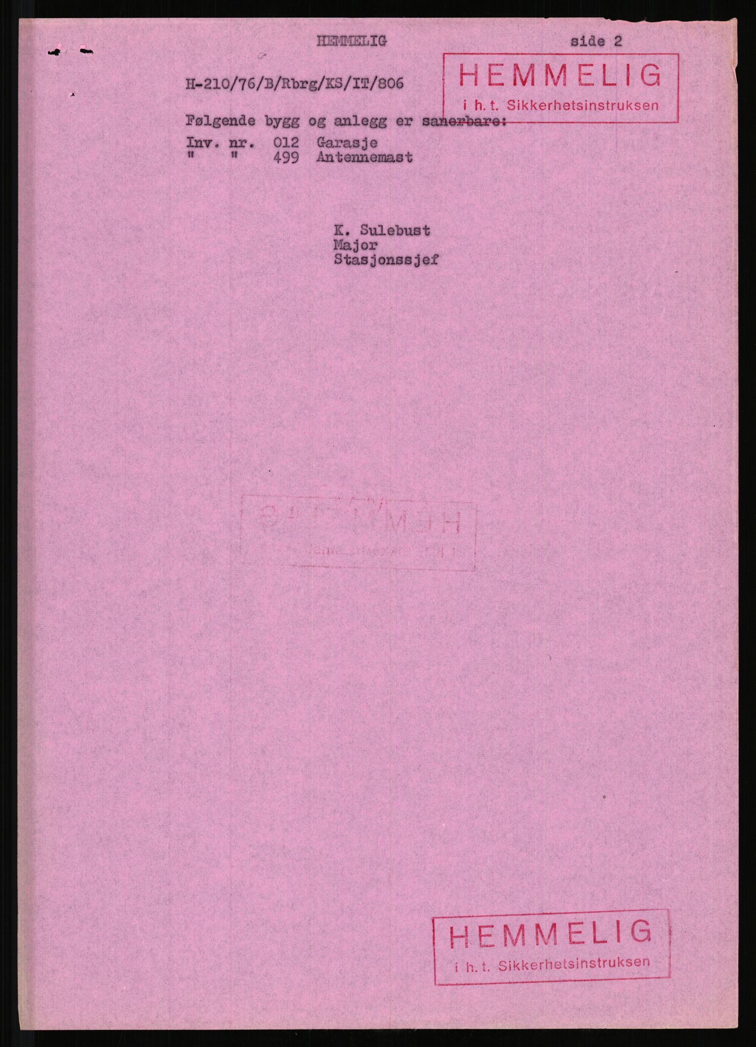 Forsvaret, Luftforsvarets stasjon Randaberg, AV/RA-RAFA-2928/D/Da/L0013/0002: -- / kl 806 Bygg og anlegg (gradert), 1954-1976