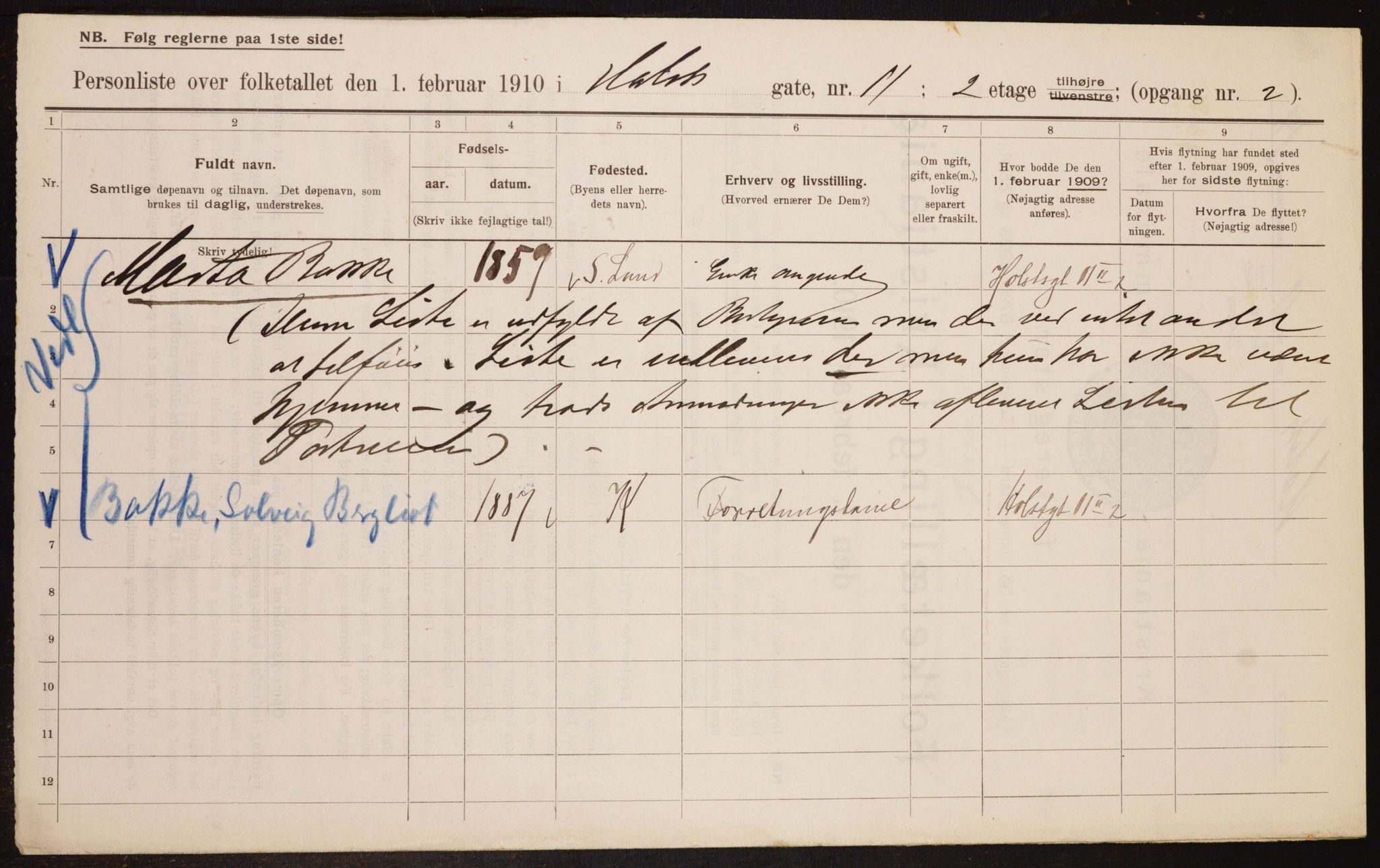 OBA, Municipal Census 1910 for Kristiania, 1910, p. 40338