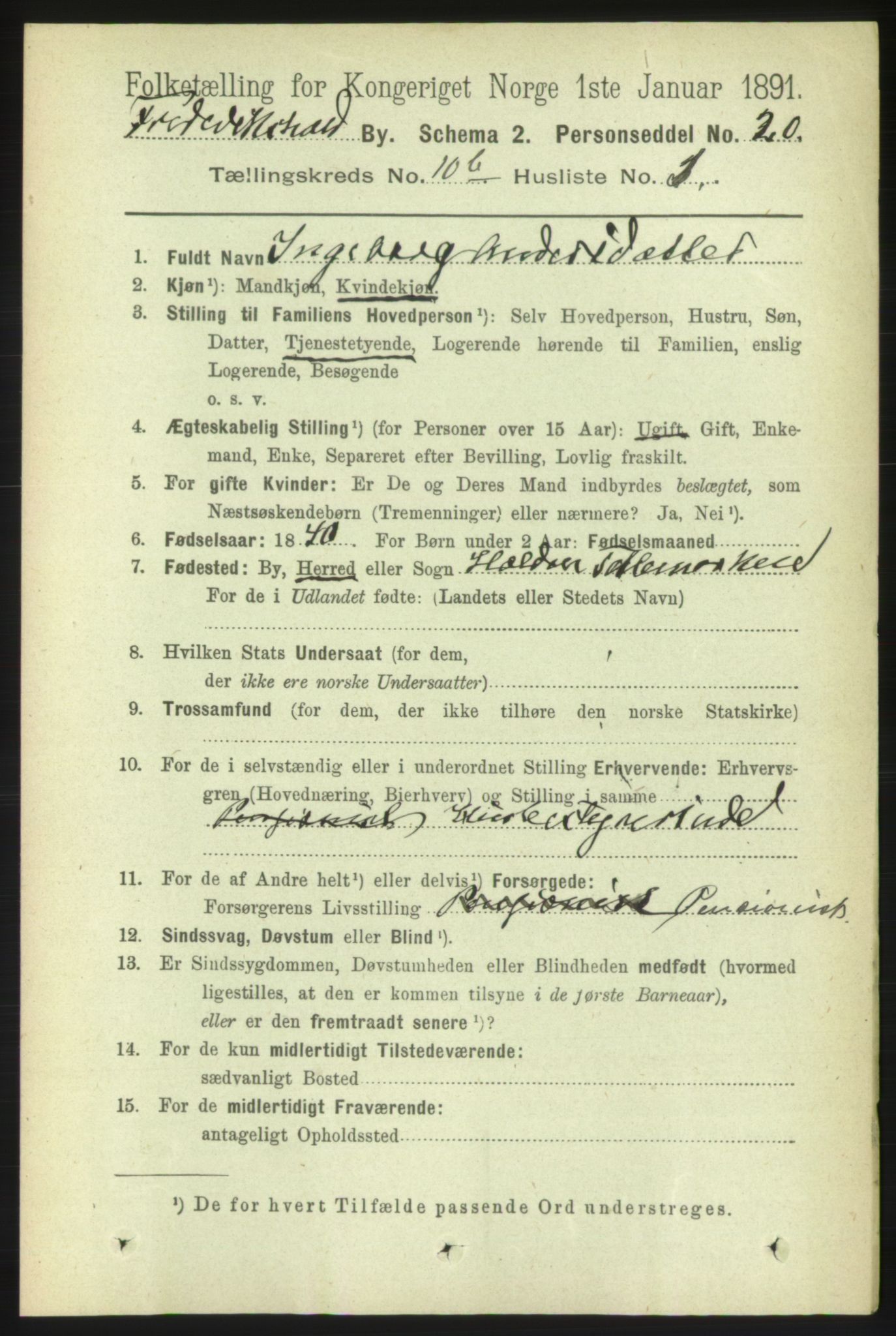 RA, 1891 census for 0101 Fredrikshald, 1891, p. 7367