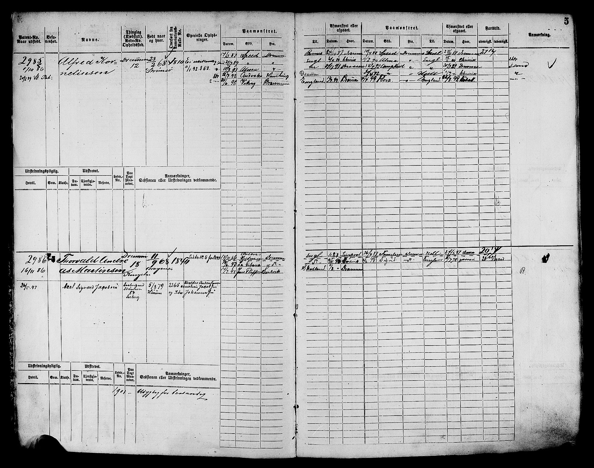 Drammen innrulleringsdistrikt, AV/SAKO-A-781/F/Fc/L0004: Hovedrulle, 1885, p. 7