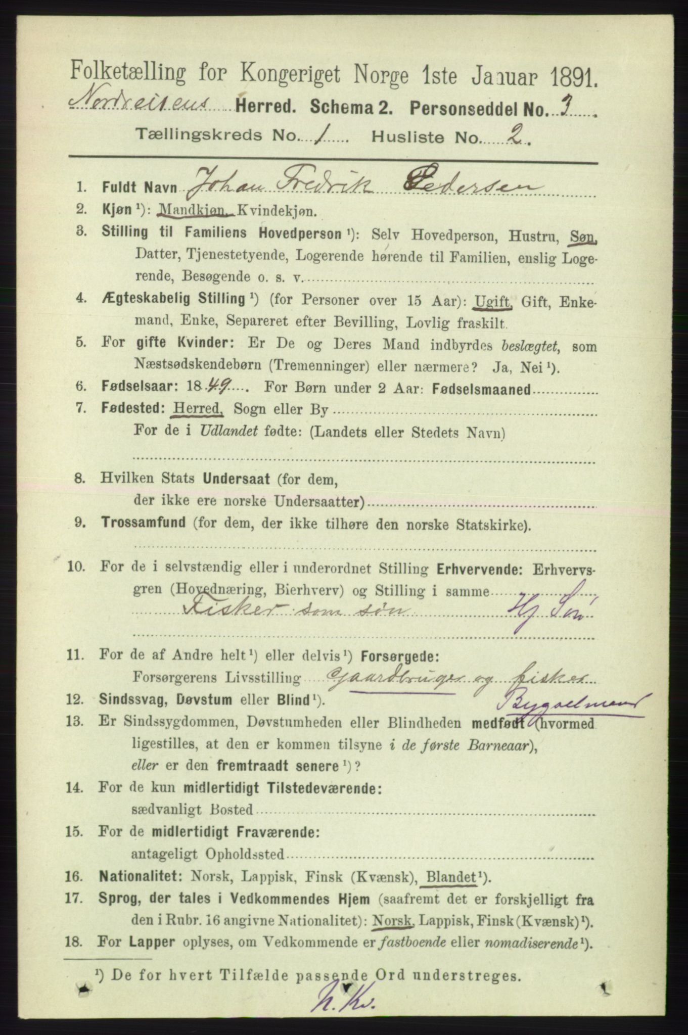 RA, 1891 census for 1942 Nordreisa, 1891, p. 113