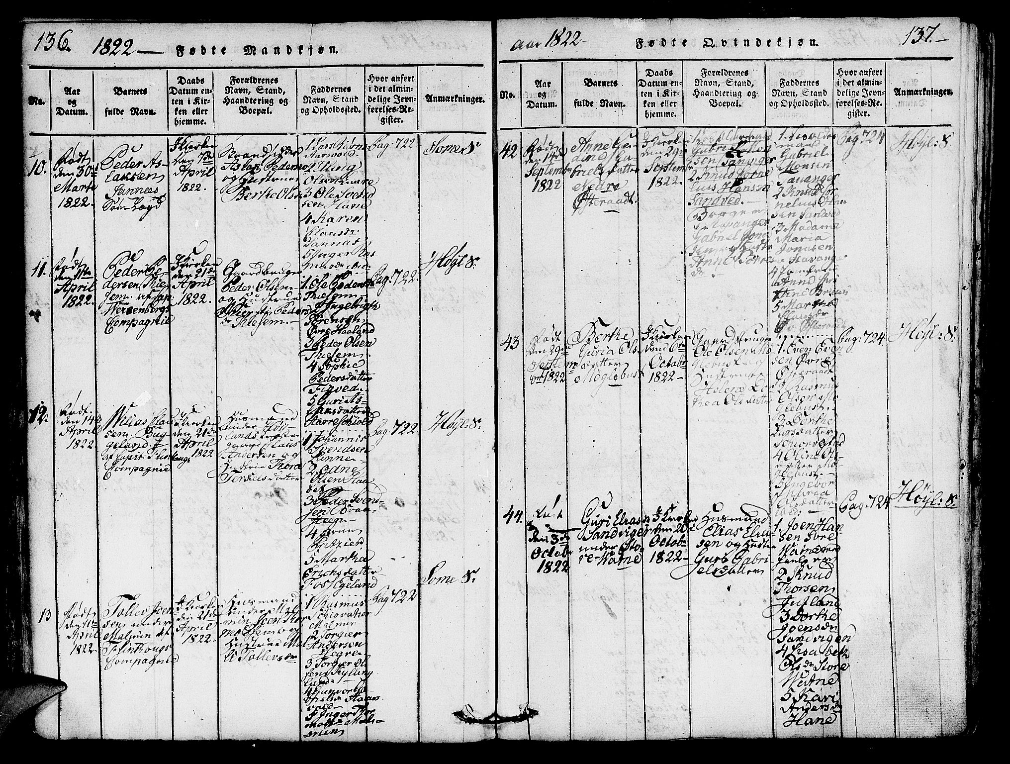 Høyland sokneprestkontor, AV/SAST-A-101799/001/30BA/L0006: Parish register (official) no. A 6, 1815-1825, p. 136-137