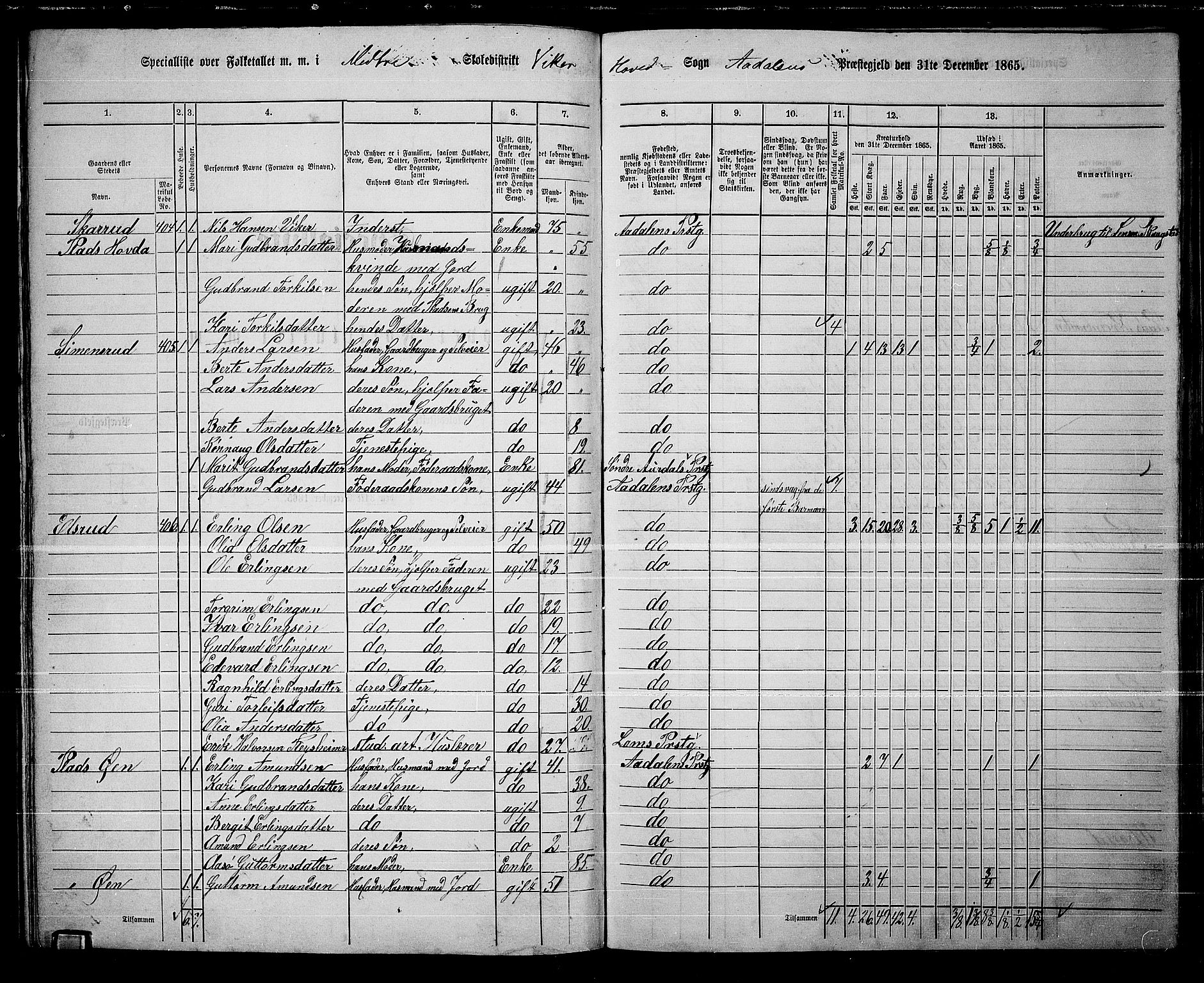 RA, 1865 census for Ådal, 1865, p. 46