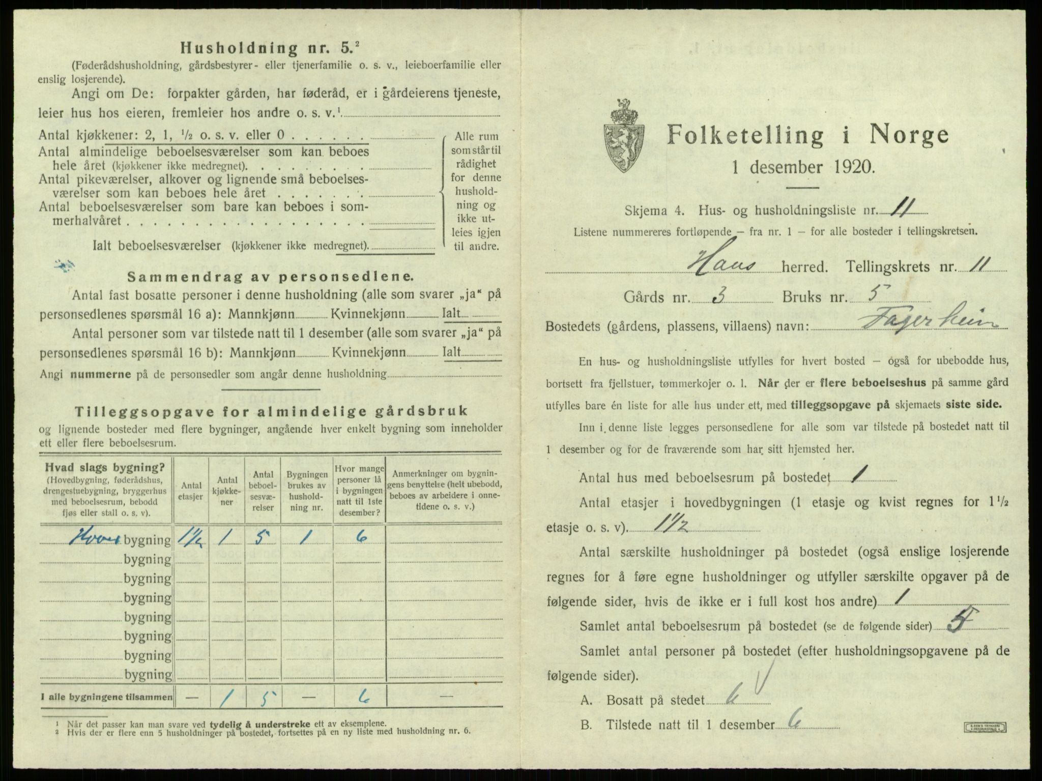 SAB, 1920 census for Haus, 1920, p. 833