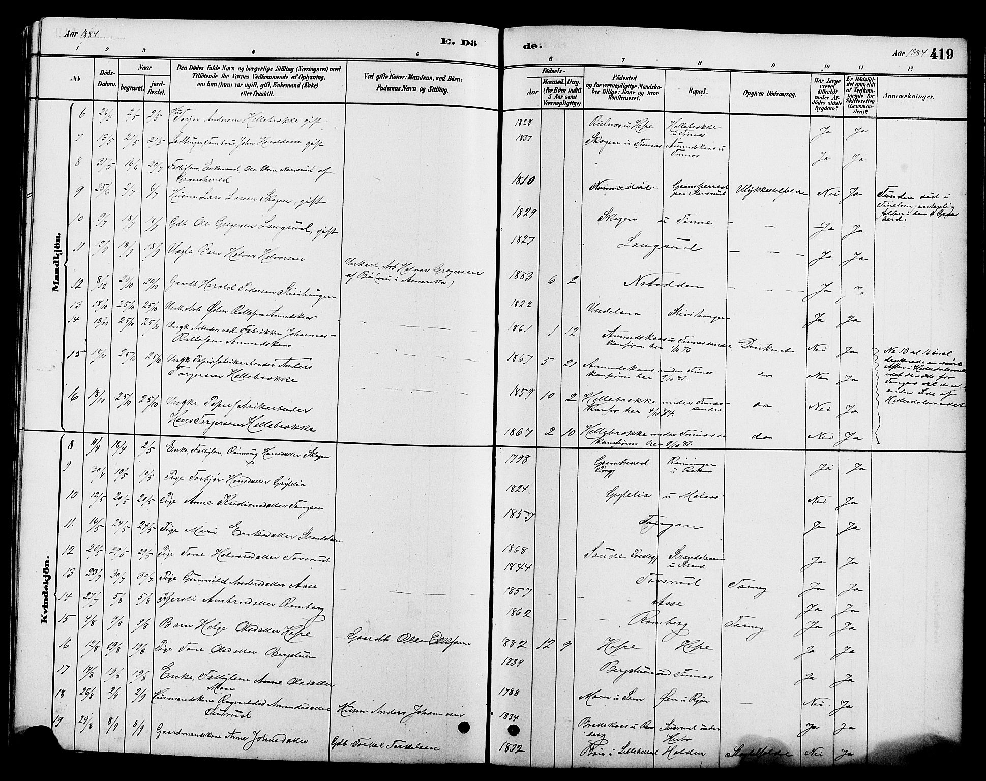 Heddal kirkebøker, SAKO/A-268/G/Ga/L0002: Parish register (copy) no. I 2, 1879-1908, p. 419