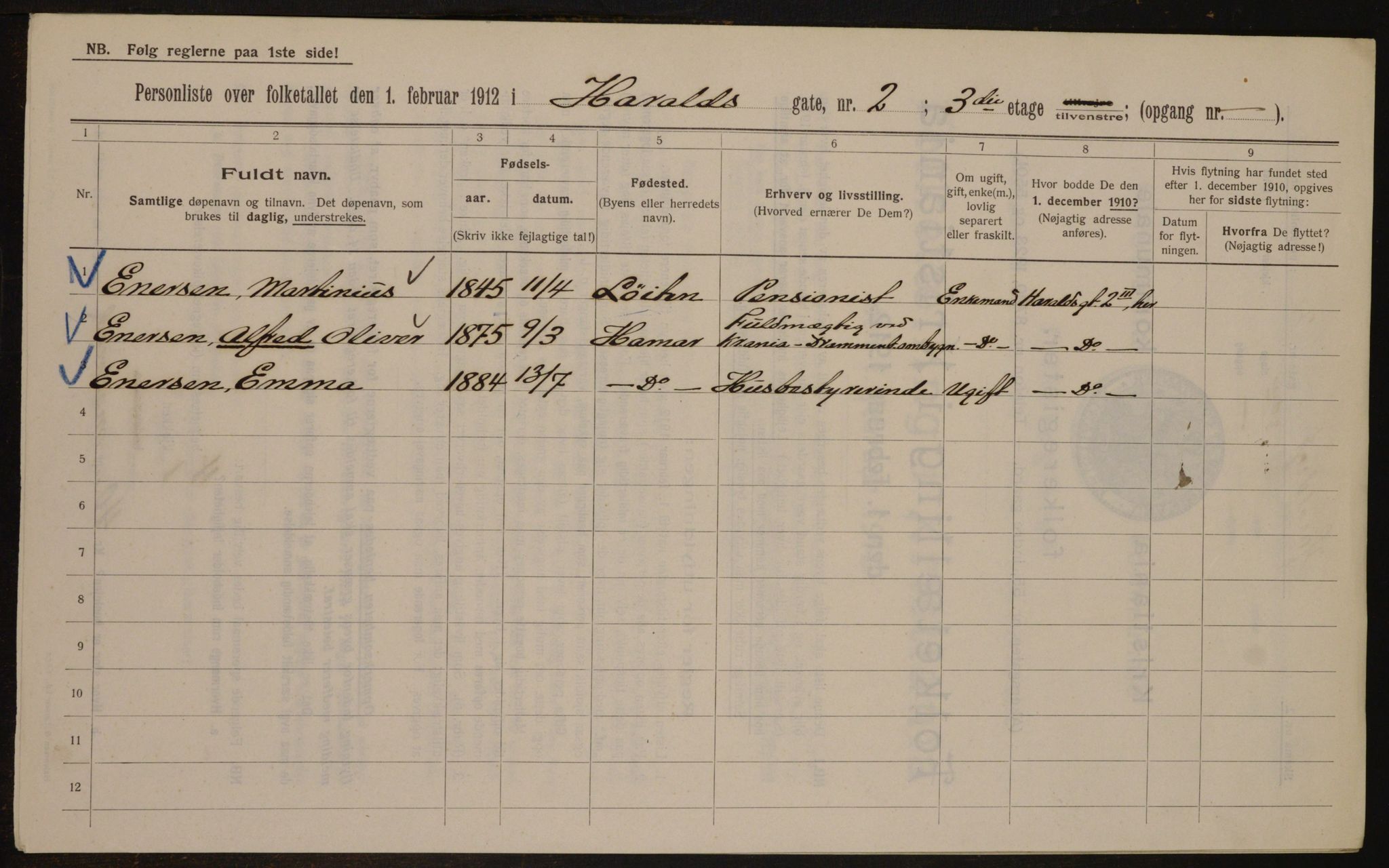 OBA, Municipal Census 1912 for Kristiania, 1912, p. 35013