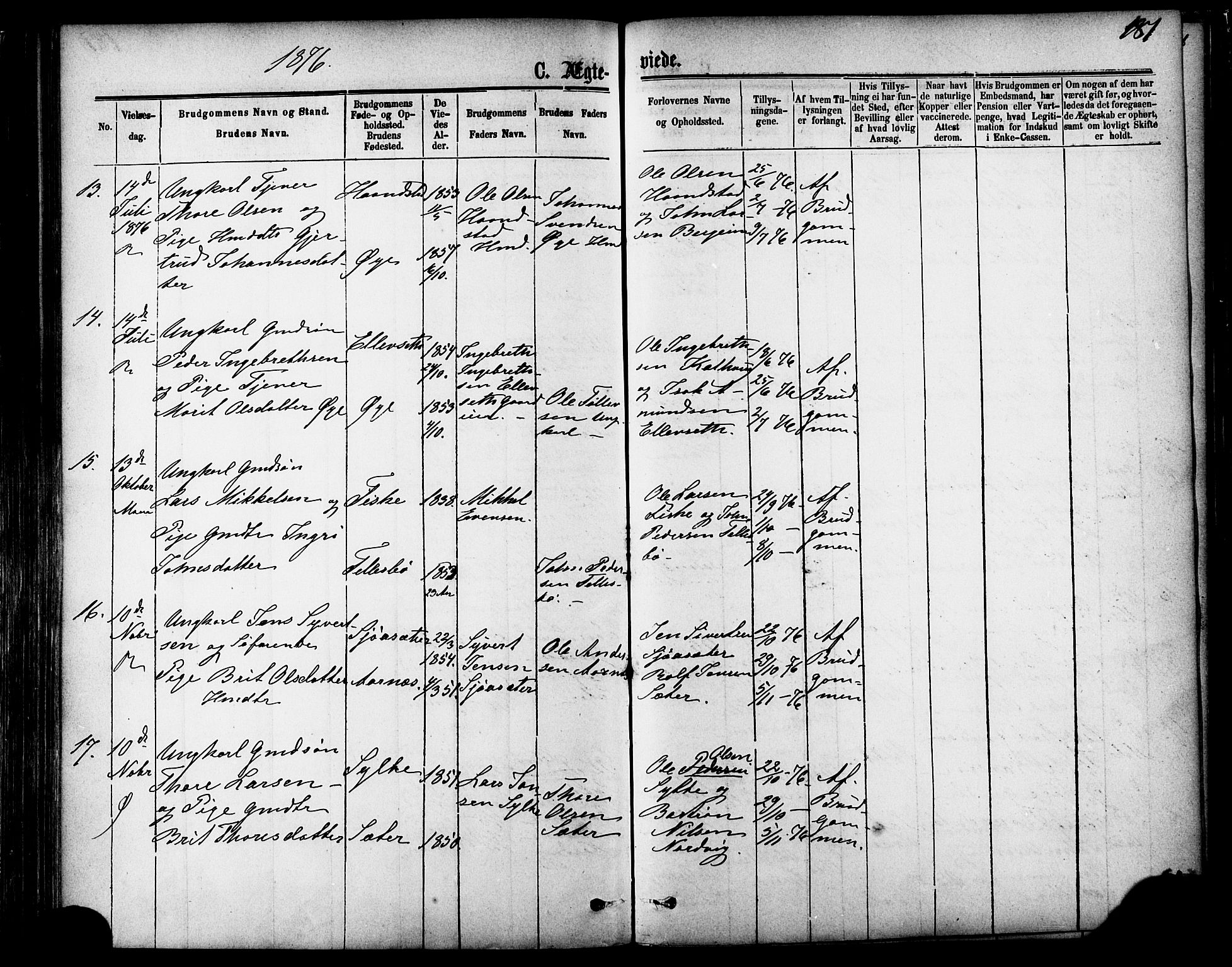 Ministerialprotokoller, klokkerbøker og fødselsregistre - Møre og Romsdal, AV/SAT-A-1454/595/L1046: Parish register (official) no. 595A08, 1874-1884, p. 181