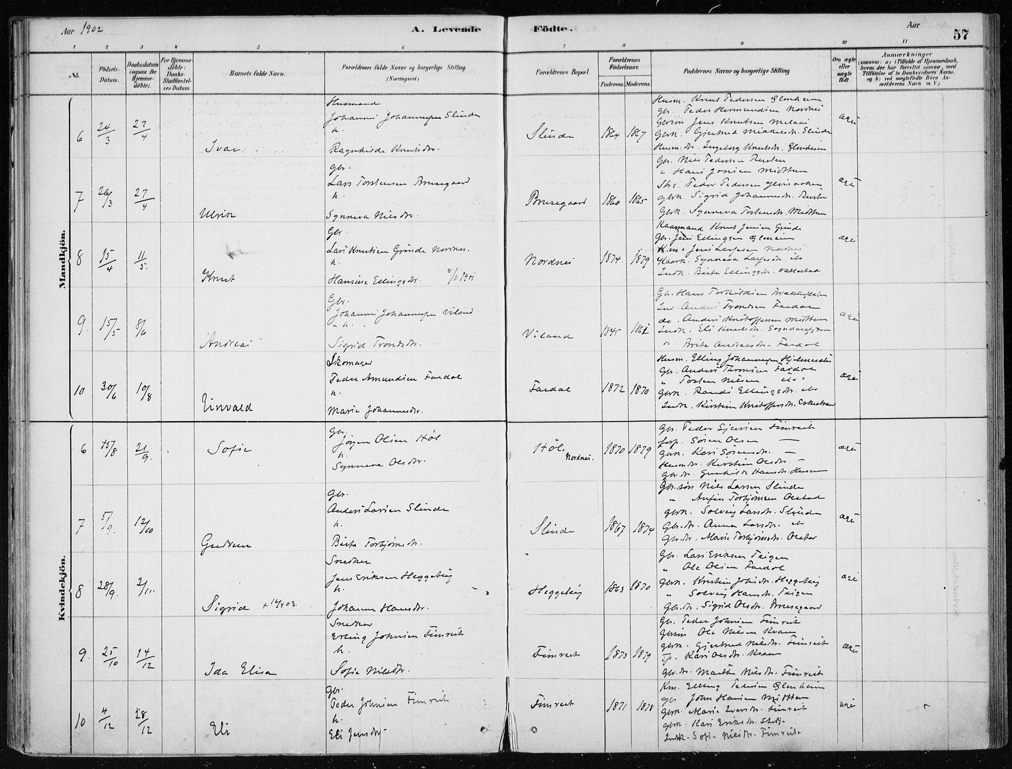 Sogndal sokneprestembete, SAB/A-81301/H/Haa/Haac/L0001: Parish register (official) no. C 1, 1878-1907, p. 57