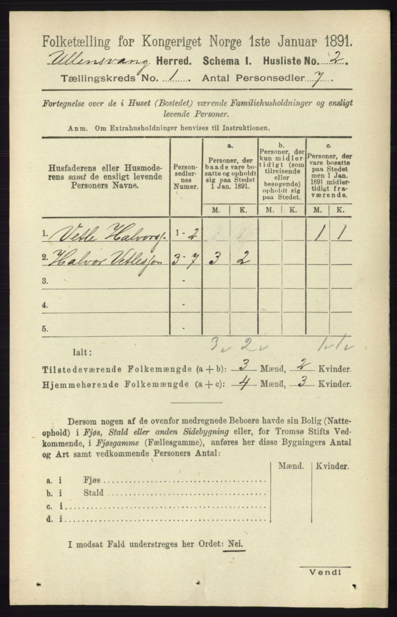RA, 1891 census for 1230 Ullensvang, 1891, p. 46