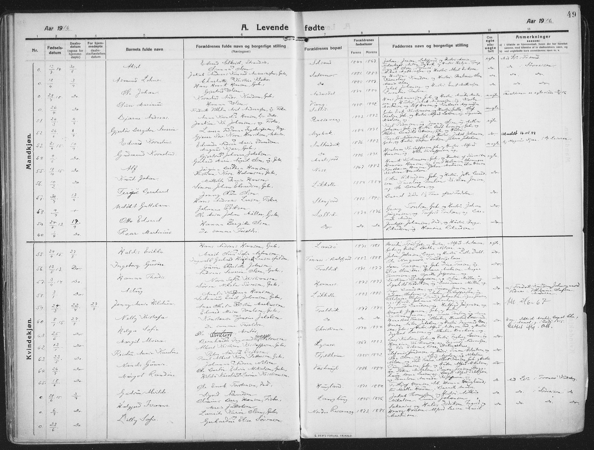 Lenvik sokneprestembete, SATØ/S-1310/H/Ha/Haa/L0016kirke: Parish register (official) no. 16, 1910-1924, p. 49