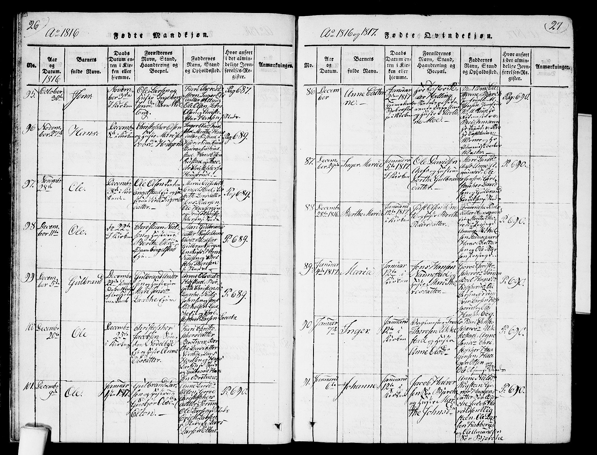 Nannestad prestekontor Kirkebøker, SAO/A-10414a/G/Ga/L0001: Parish register (copy) no. I 1, 1815-1839, p. 26-27