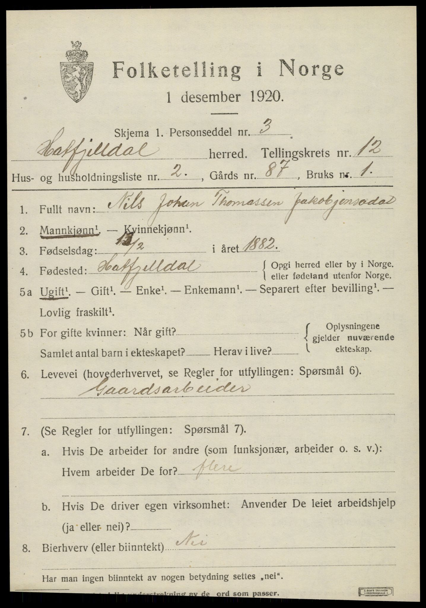 SAT, 1920 census for Hattfjelldal, 1920, p. 2720