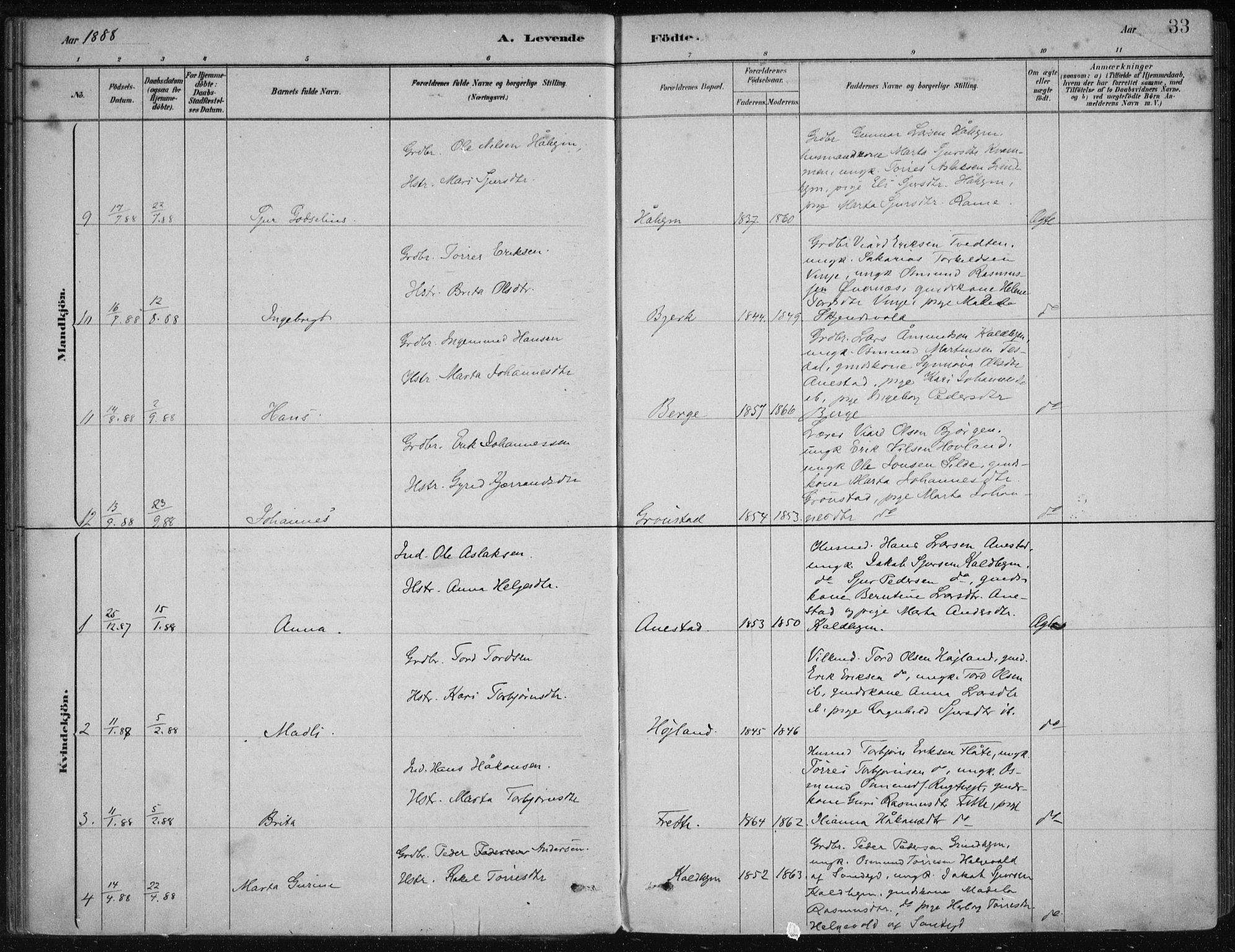 Etne sokneprestembete, AV/SAB-A-75001/H/Haa: Parish register (official) no. D  1, 1879-1919, p. 33