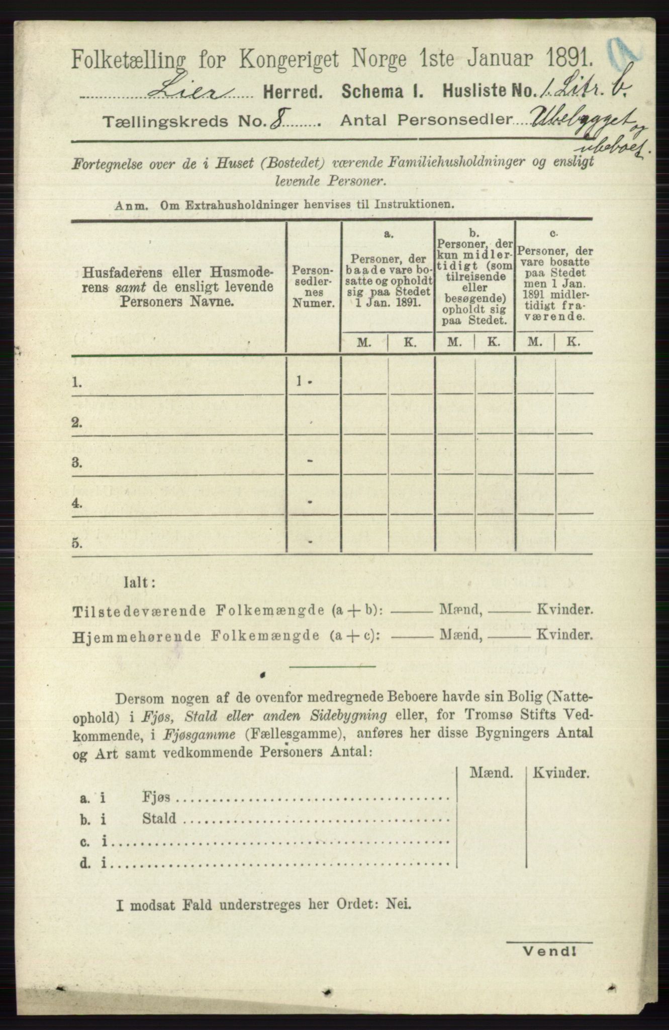 RA, 1891 census for 0626 Lier, 1891, p. 4997