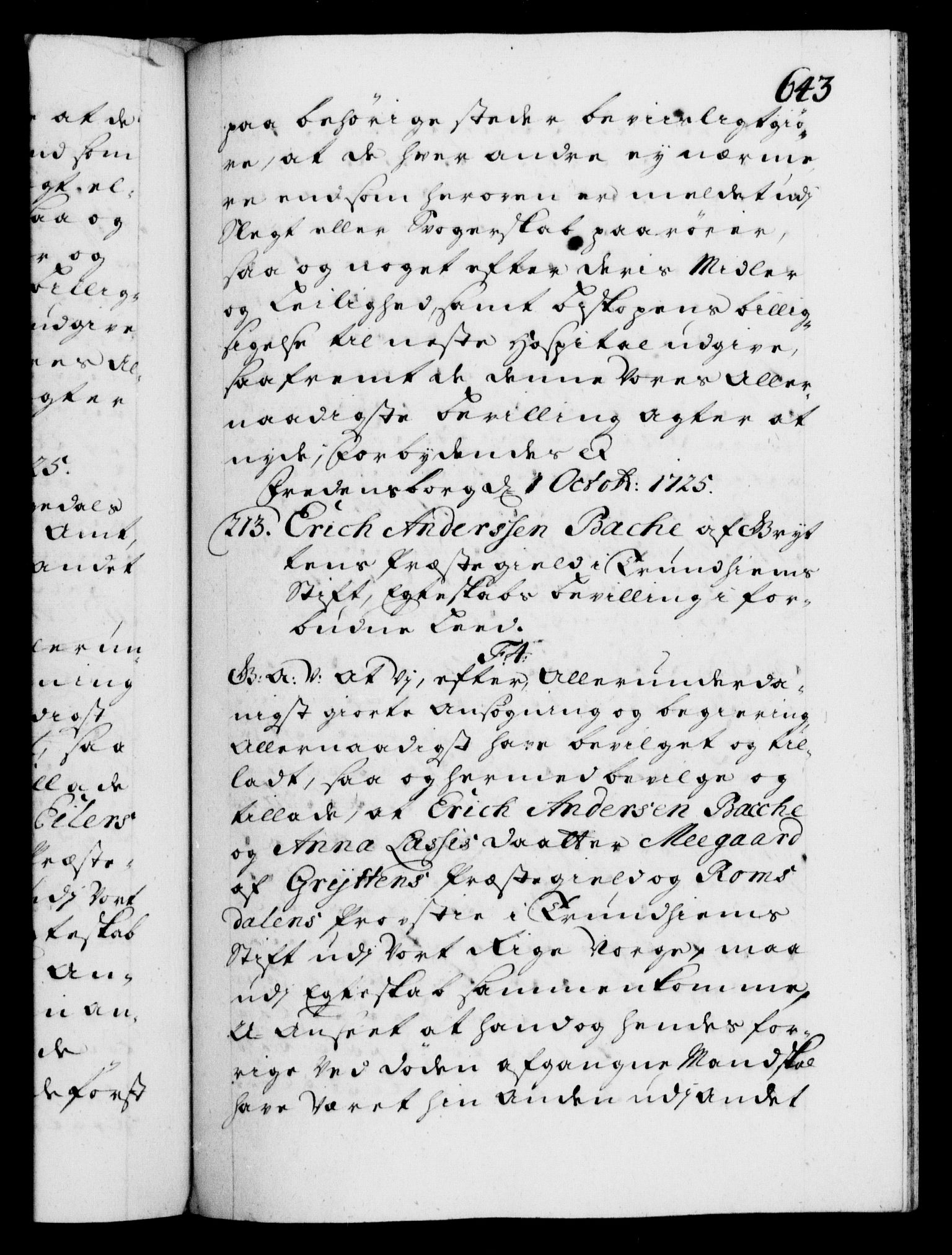 Danske Kanselli 1572-1799, AV/RA-EA-3023/F/Fc/Fca/Fcaa/L0024: Norske registre, 1723-1725, p. 643a