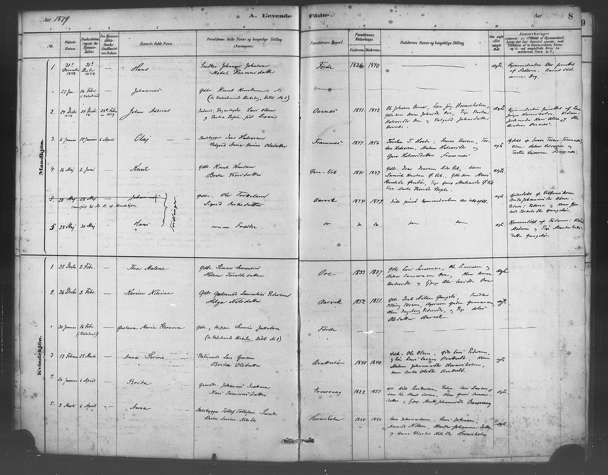 Sveio Sokneprestembete, SAB/A-78501/H/Haa: Parish register (official) no. D 1, 1878-1894, p. 8