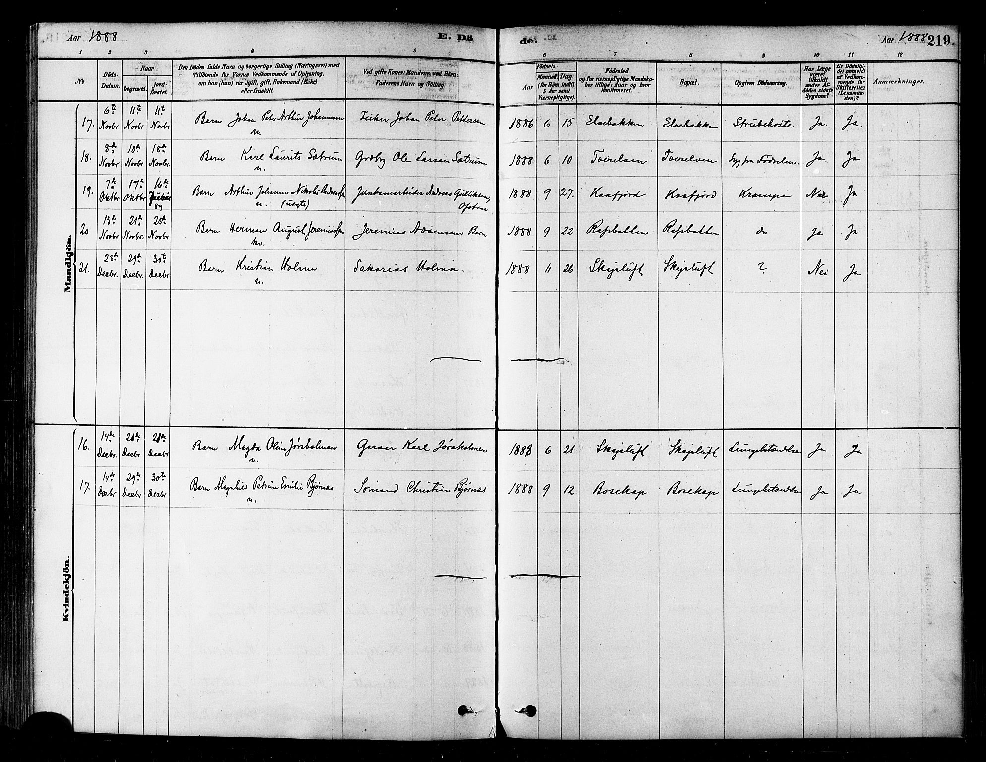 Alta sokneprestkontor, SATØ/S-1338/H/Ha/L0002.kirke: Parish register (official) no. 2, 1879-1892, p. 219