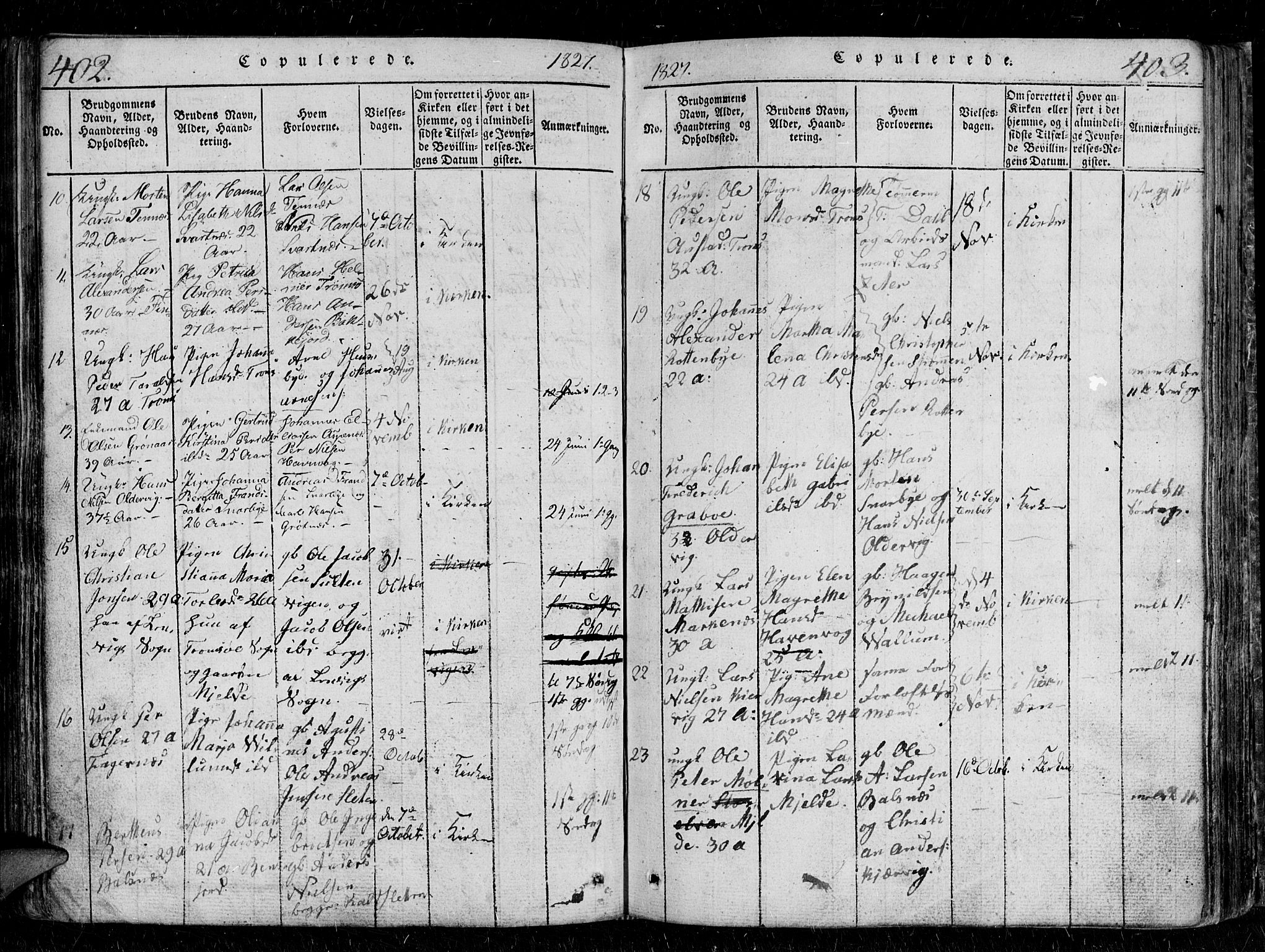 Tromsø sokneprestkontor/stiftsprosti/domprosti, SATØ/S-1343/G/Gb/L0001klokker: Parish register (copy) no. 1, 1821-1833, p. 402-403