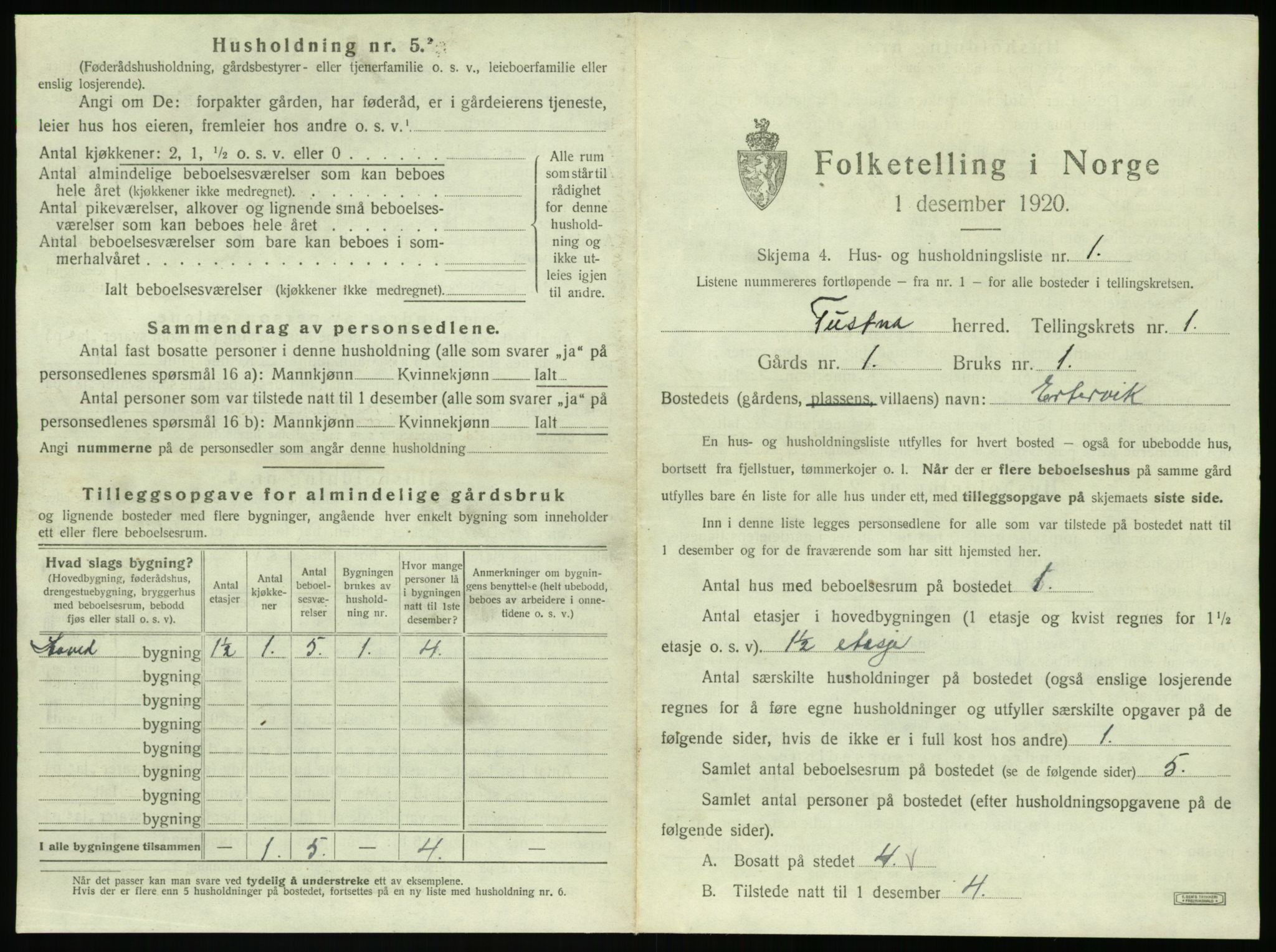 SAT, 1920 census for Tustna, 1920, p. 37