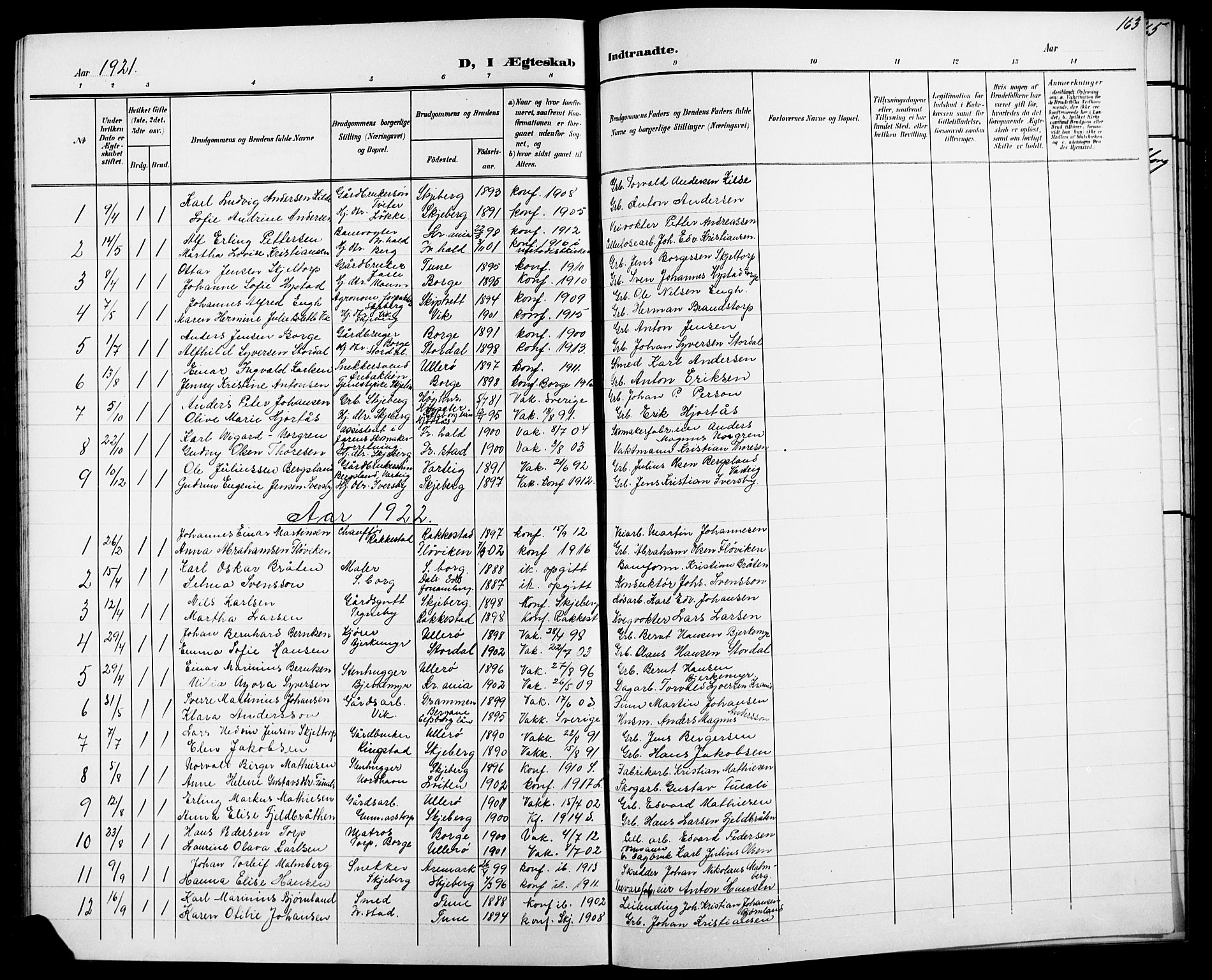 Skjeberg prestekontor Kirkebøker, AV/SAO-A-10923/G/Ga/L0002: Parish register (copy) no. I 2, 1901-1924, p. 163
