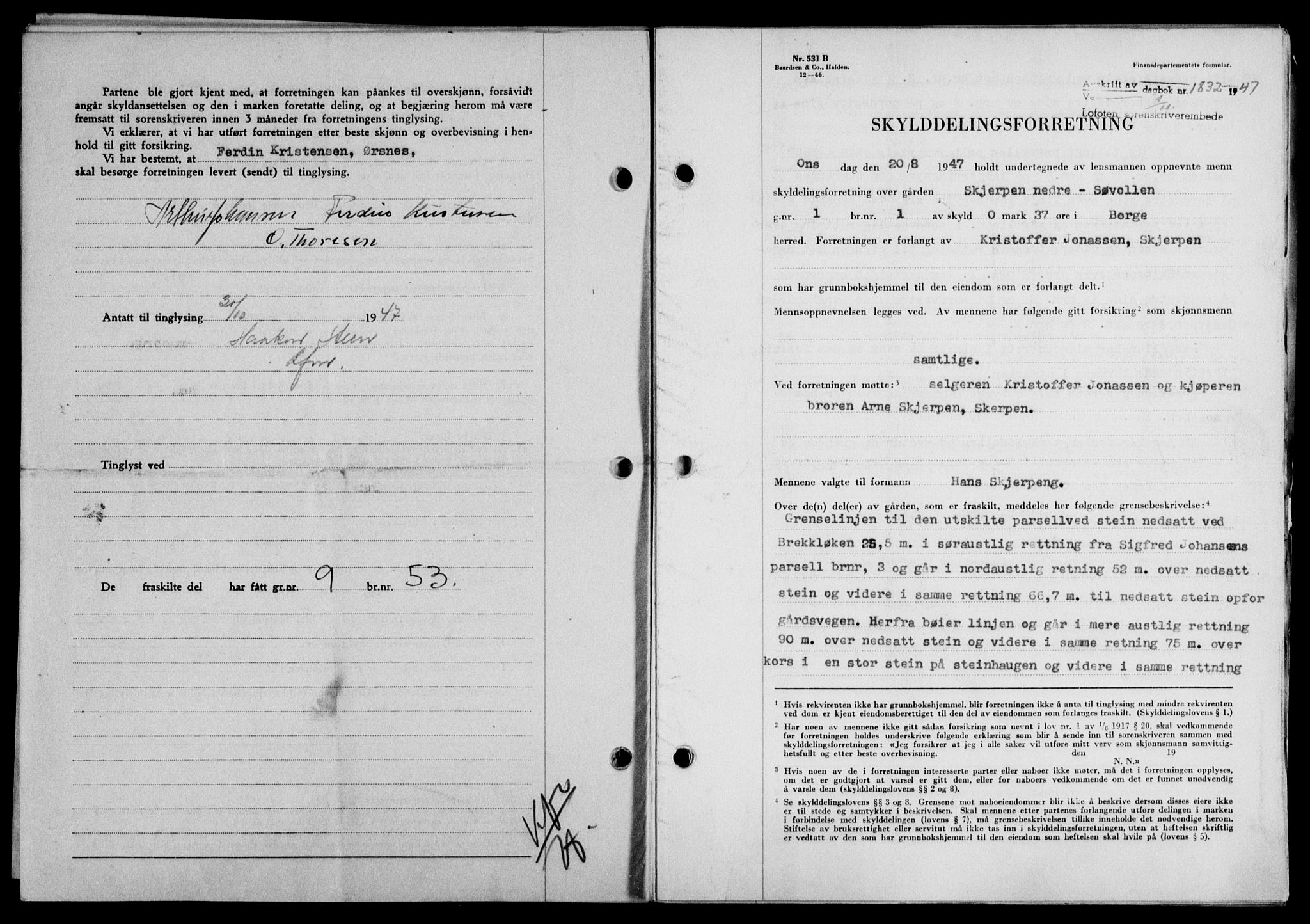 Lofoten sorenskriveri, SAT/A-0017/1/2/2C/L0017a: Mortgage book no. 17a, 1947-1948, Diary no: : 1832/1947