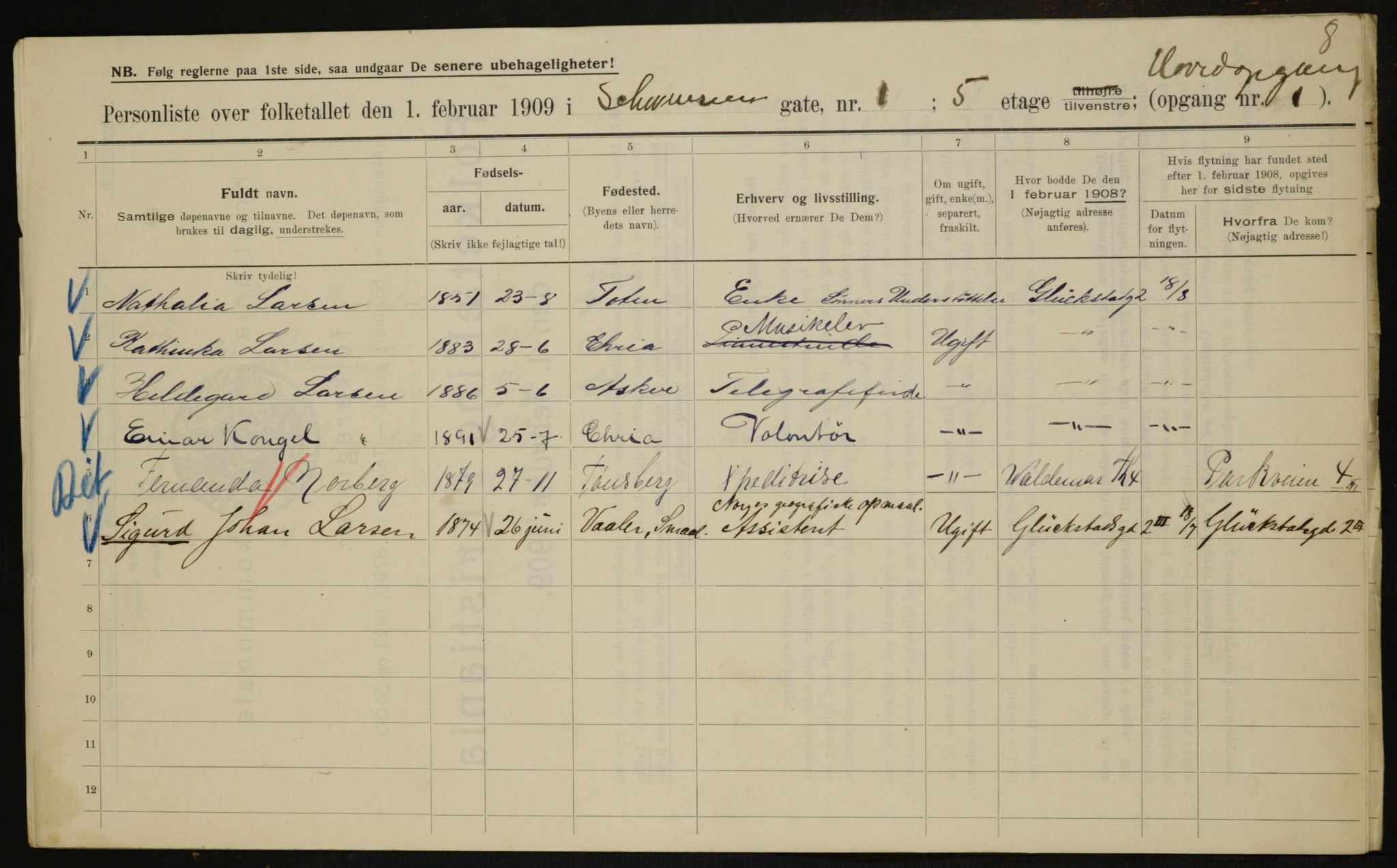 OBA, Municipal Census 1909 for Kristiania, 1909, p. 84124